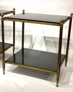 Pair of Mid-Century Modern Bronze and Granite Side Tables