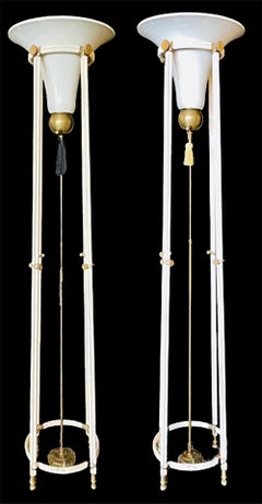 French Modern, Porcelain, Bronze, Monumental Torchiere Floor Lamps, France 1930s