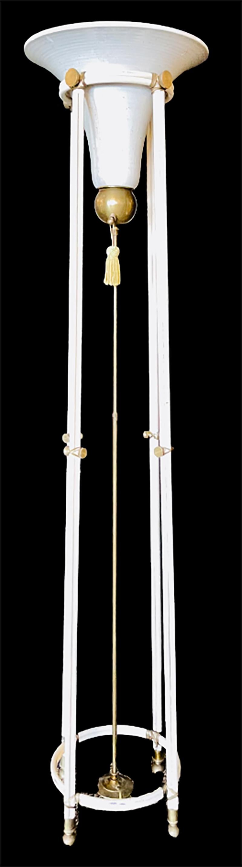 French Mid-Century Modern, Torchiere Floor Lamps, White Porcelain, Bronze, France 1930s For Sale