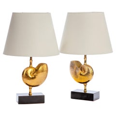 Pair of Mid-Century Modern Bronze Table Lamps Sitting on Marble Base
