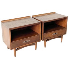 Pair of Mid Century Modern Broyhill Sculptra Walnut Nightstands