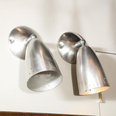 Pair of Mid-Century Modern Brushed Aluminum Perforated Articulating Sconces