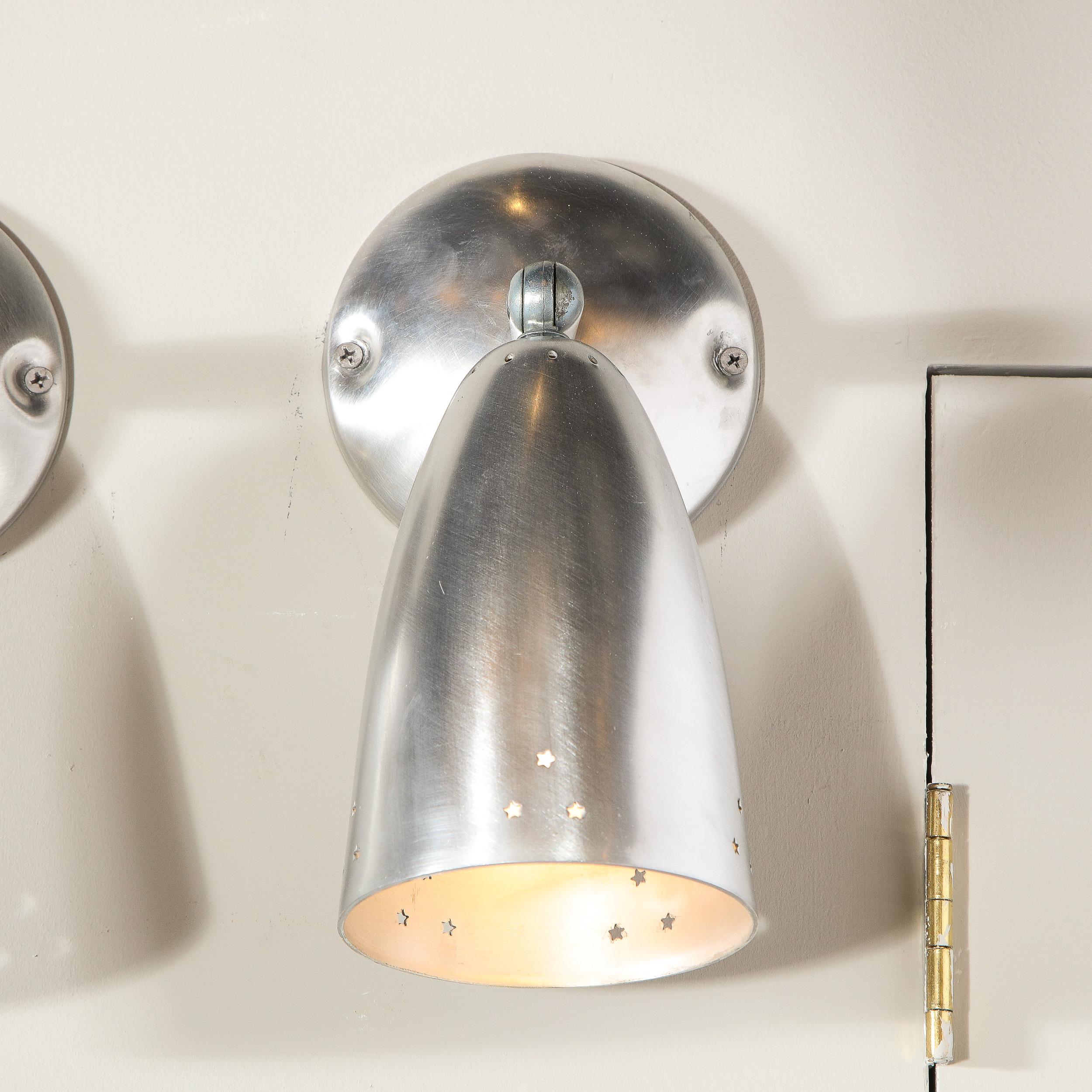 Mid-20th Century Pair of Mid-Century Modern Brushed Aluminum Perforated Articulating Sconces For Sale