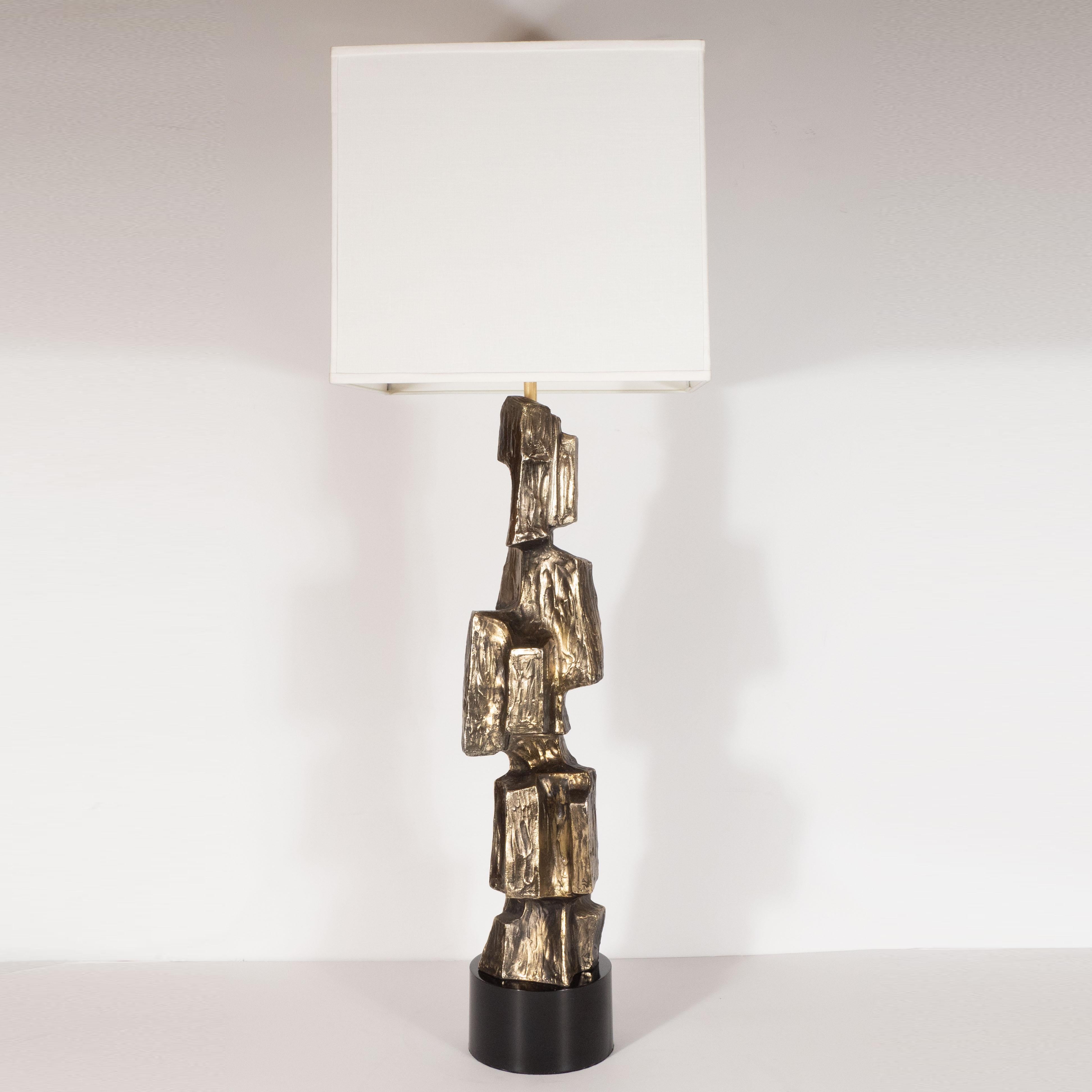 Late 20th Century Pair of Mid-Century Modern Brutalist Bronze Lamps by Maurizio Tempestini