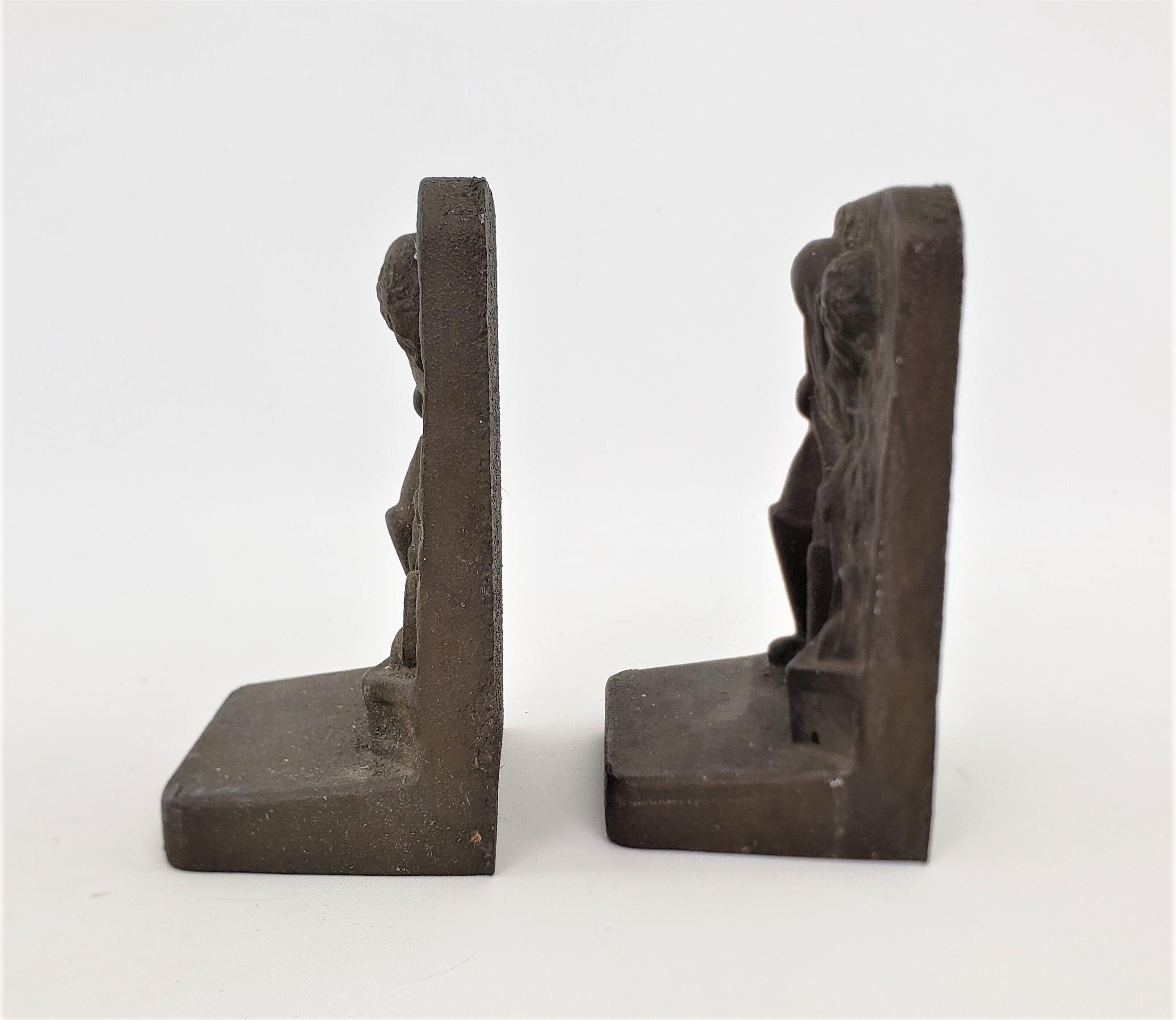 20th Century Pair of Mid-Century Modern Brutalist Cast Brass Bookends of Male Foundry Worker For Sale