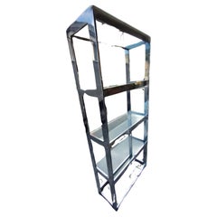 Pair of Mid-Century Modern Brutalist Etageres Shelving Units Flat Chrome & Glass