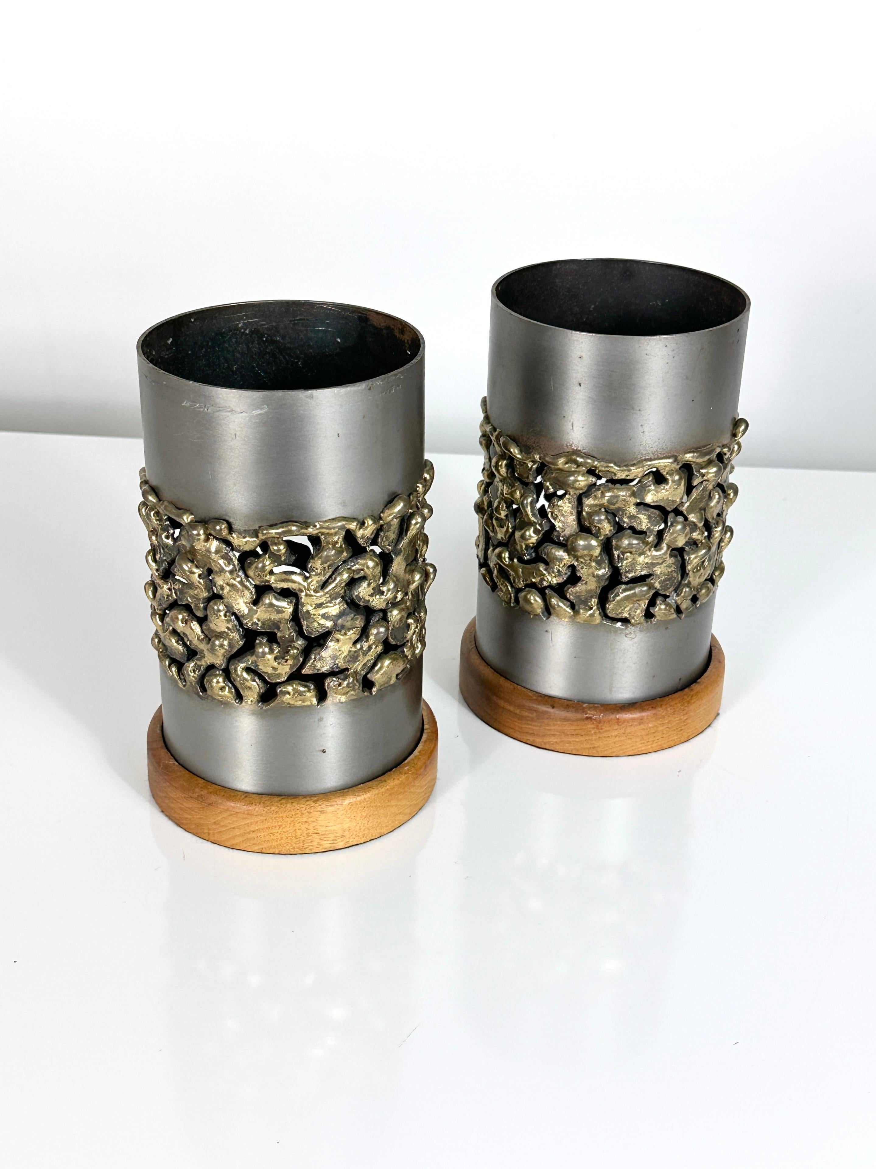 Mid-Century Modern Pair of Mid Century Modern Brutalist Hurricane Candle Holders by Jerry Davis For Sale