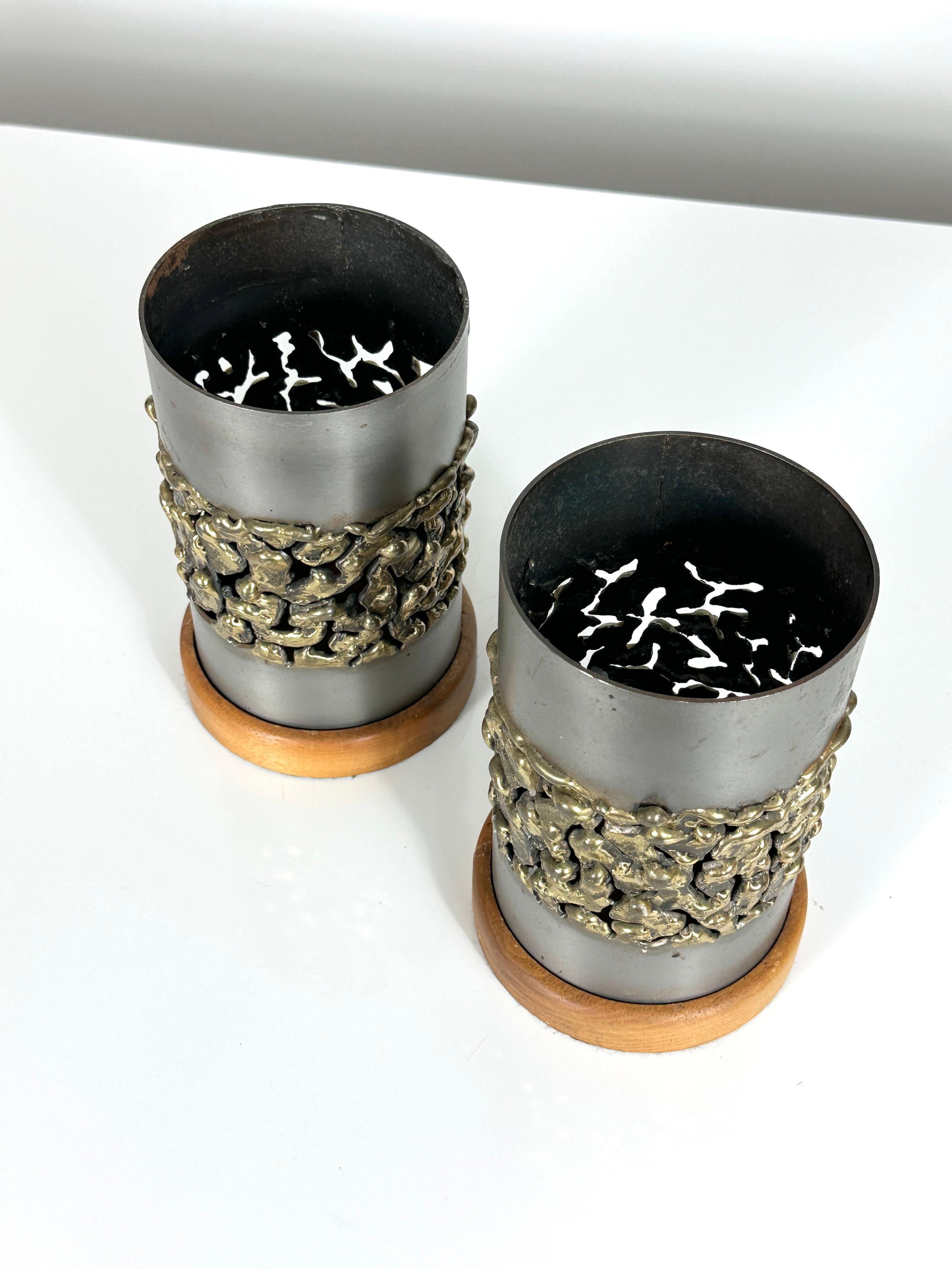 American Pair of Mid Century Modern Brutalist Hurricane Candle Holders by Jerry Davis For Sale