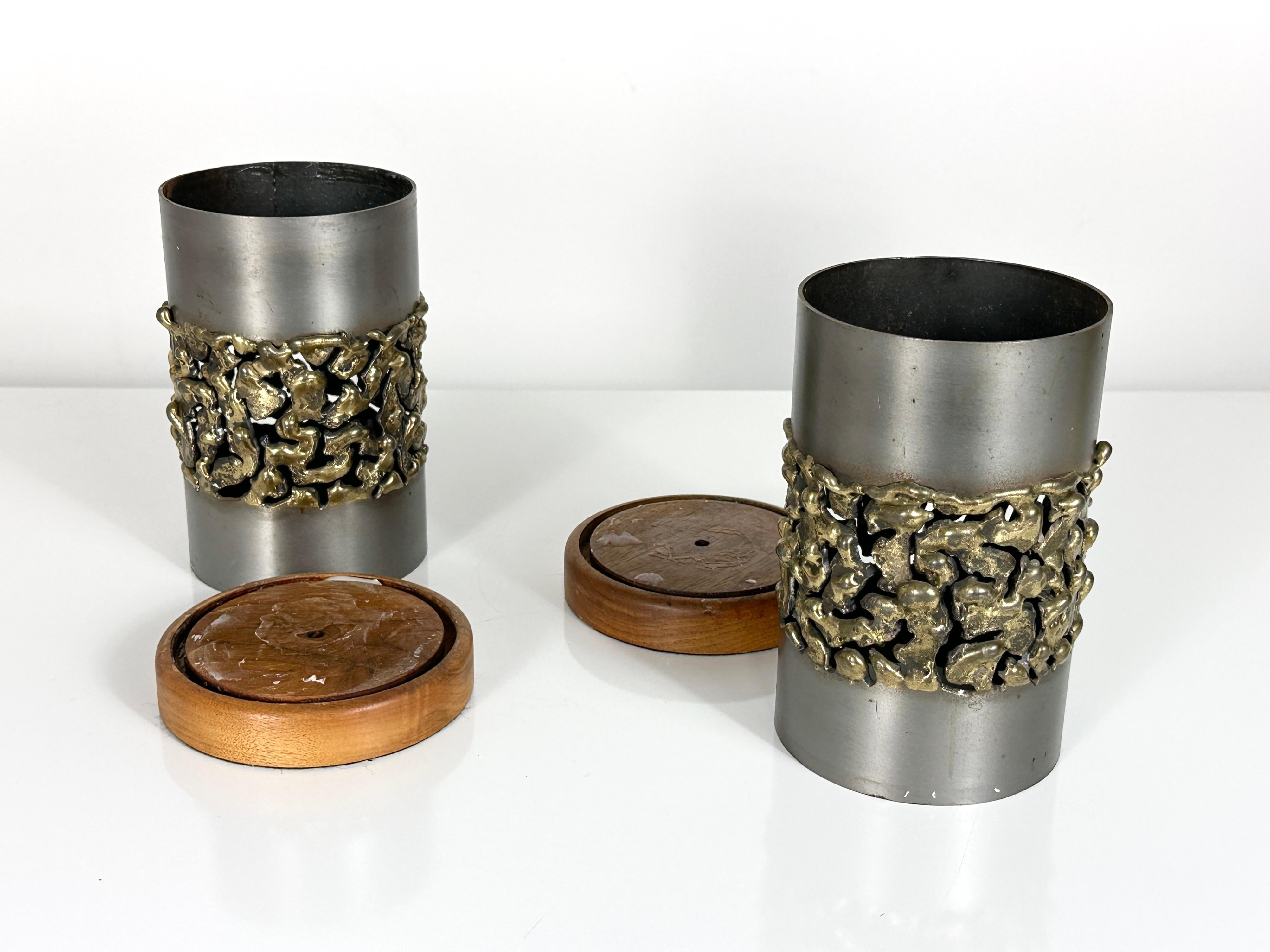 Pair of Mid Century Modern Brutalist Hurricane Candle Holders by Jerry Davis For Sale 1