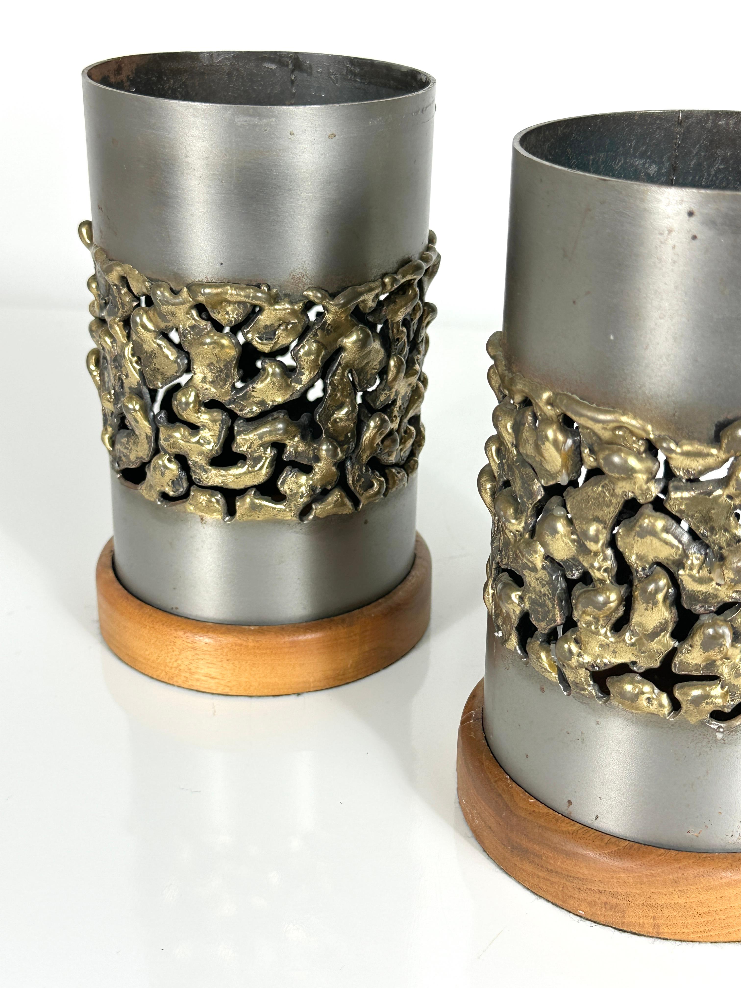 Pair of Mid Century Modern Brutalist Hurricane Candle Holders by Jerry Davis For Sale 2