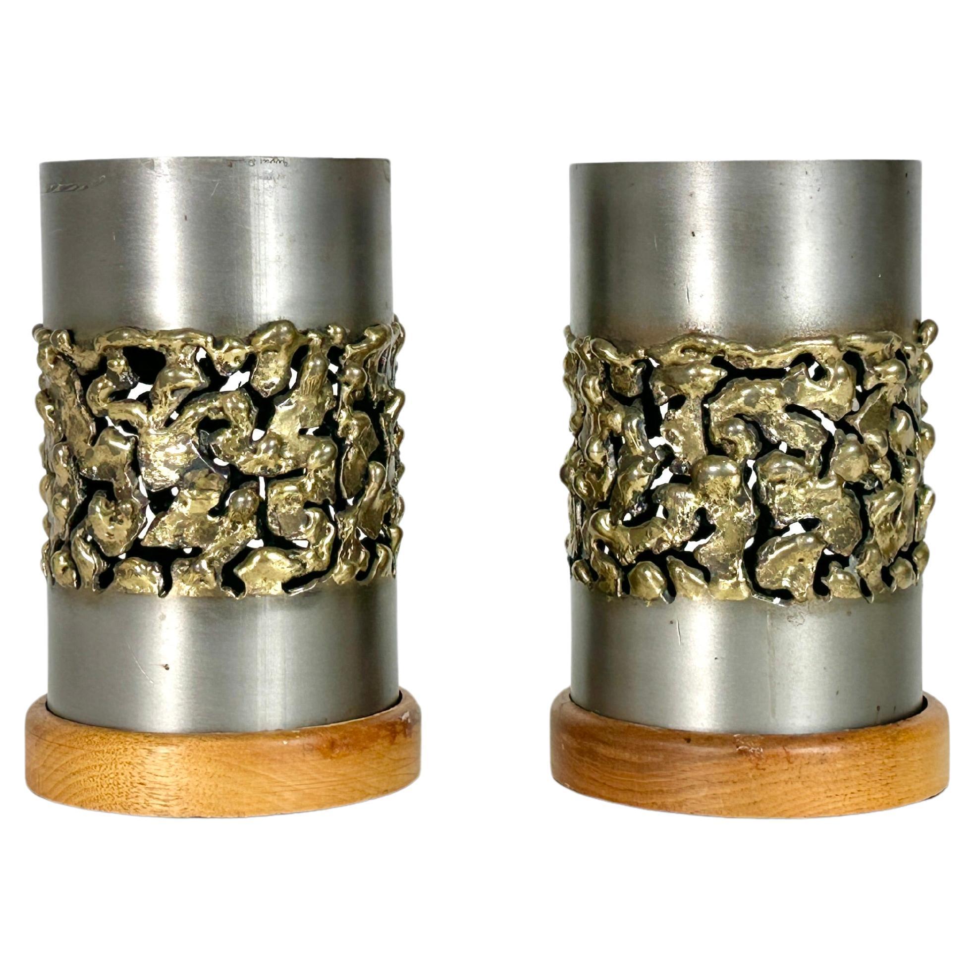Pair of Mid Century Modern Brutalist Hurricane Candle Holders by Jerry Davis