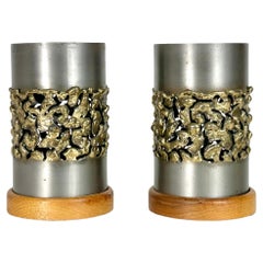 Retro Pair of Mid Century Modern Brutalist Hurricane Candle Holders by Jerry Davis