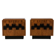 Pair of Mid-Century Modern Brutalist Mosaic Style Nightstands by Lane