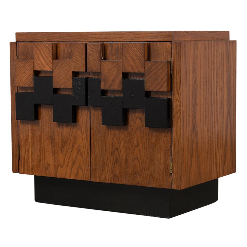 Lacquered Pair of Mid-Century Modern Brutalist Mosaic Style Nightstands by Lane