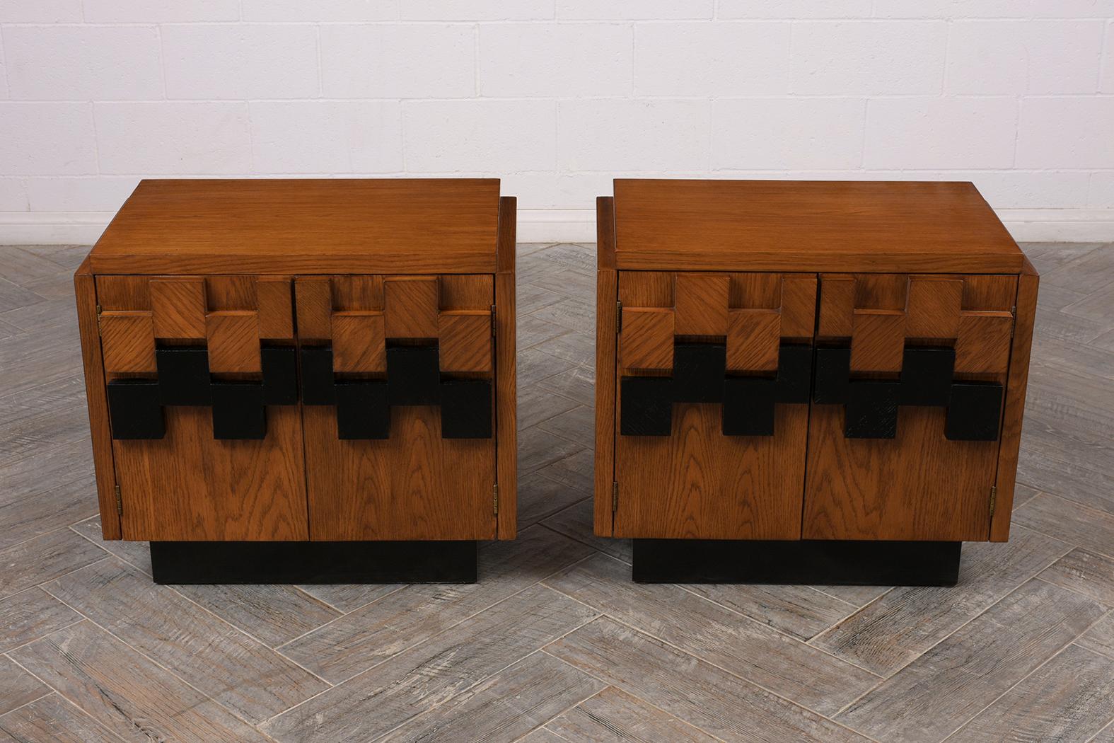Pair of Mid-Century Modern Brutalist Mosaic Style Nightstands by Lane In Good Condition In Los Angeles, CA