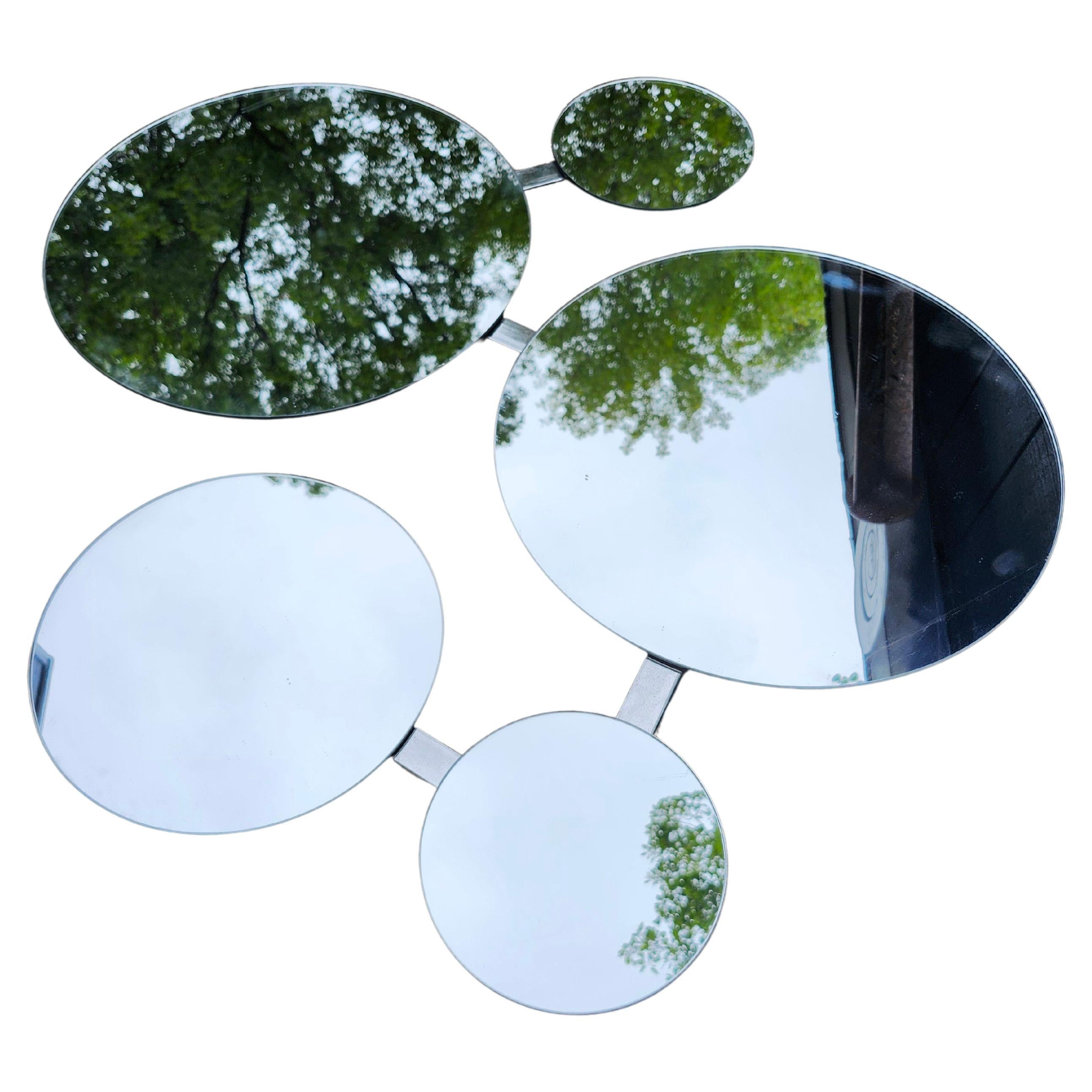Late 20th Century Pair of Mid Century Modern Brutalist Multi Disk (5) Wall Mirrors C1970 For Sale