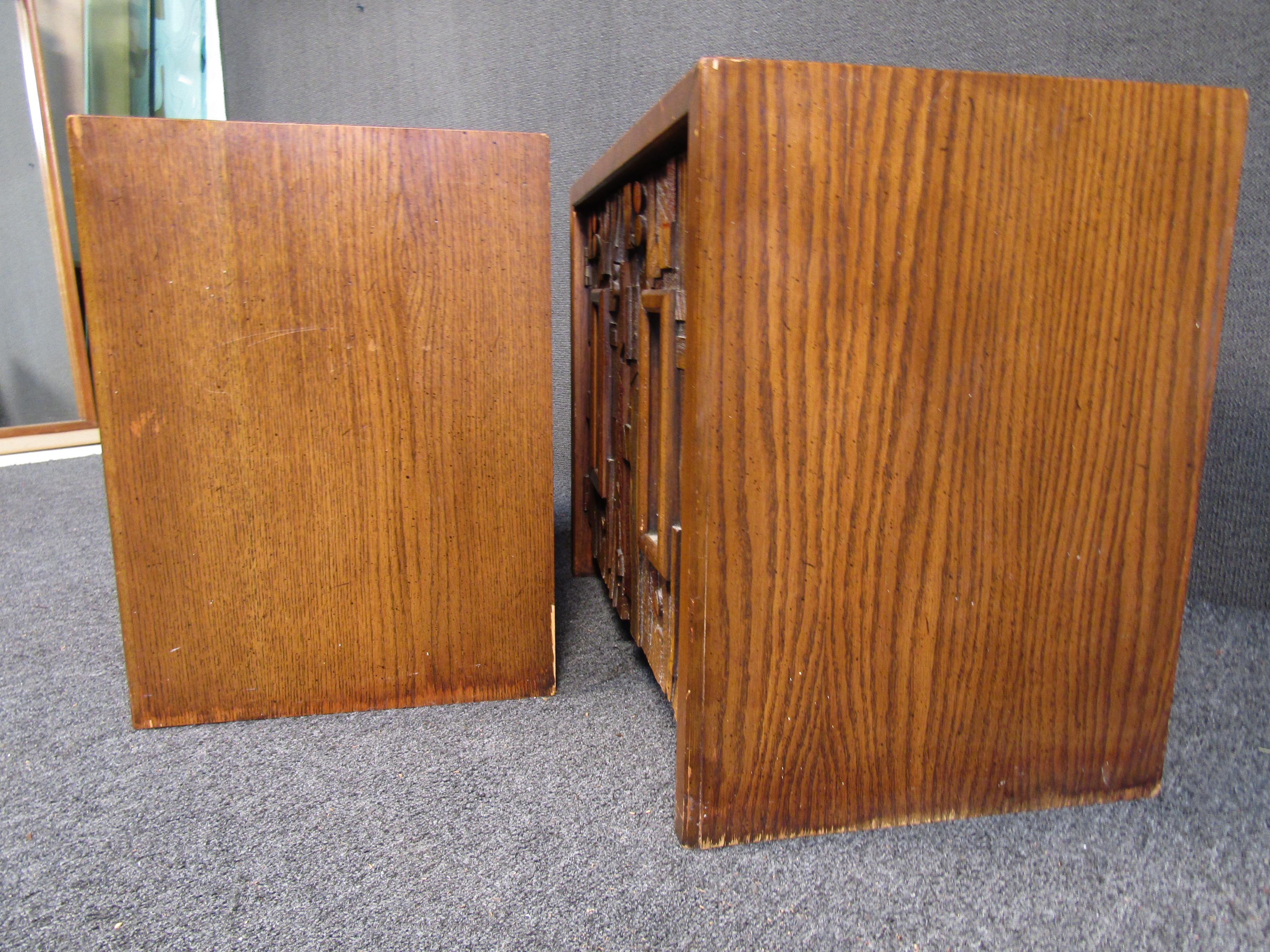 Pair of Mid-Century Modern Brutalist Oak End Tables 1