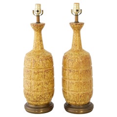 Pair of Mid-Century Modern Brutalist Pottery Bottle Vase Lamps