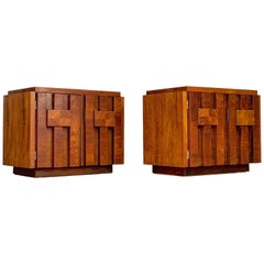 Pair of Mid-Century Modern Brutalist Style Nightstands in Walnut by Lane