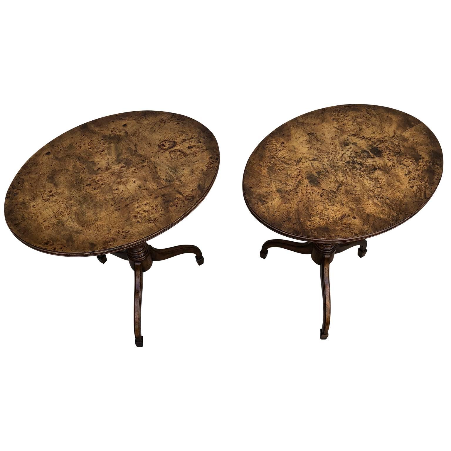 Pair of Mid-Century Modern Burl Wood Lamp or Side Tables by Weiman 6