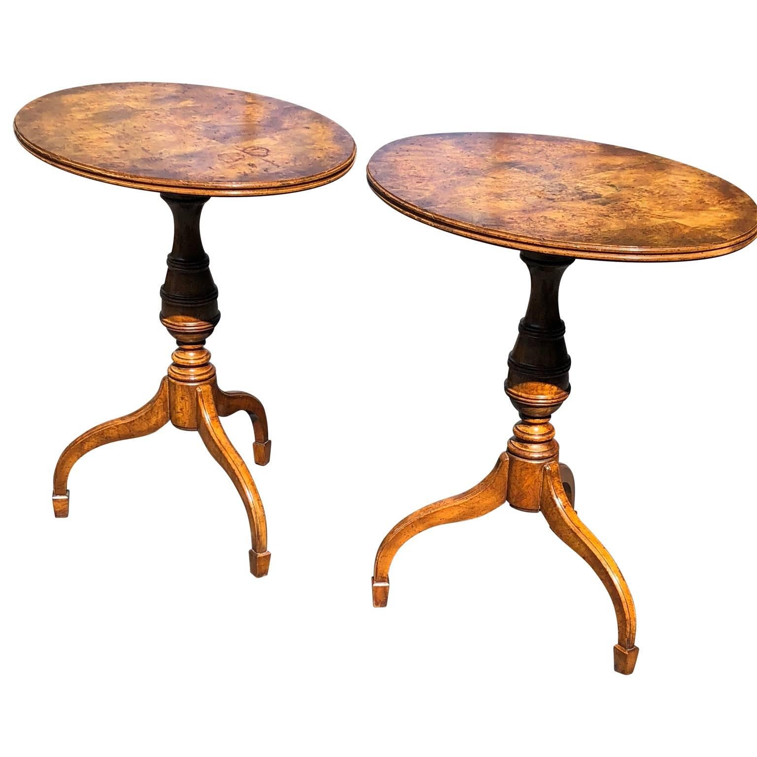 American Pair of Mid-Century Modern Burl Wood Lamp or Side Tables by Weiman