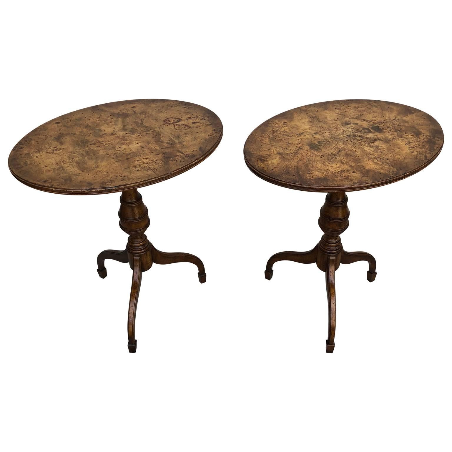20th Century Pair of Mid-Century Modern Burl Wood Lamp or Side Tables by Weiman
