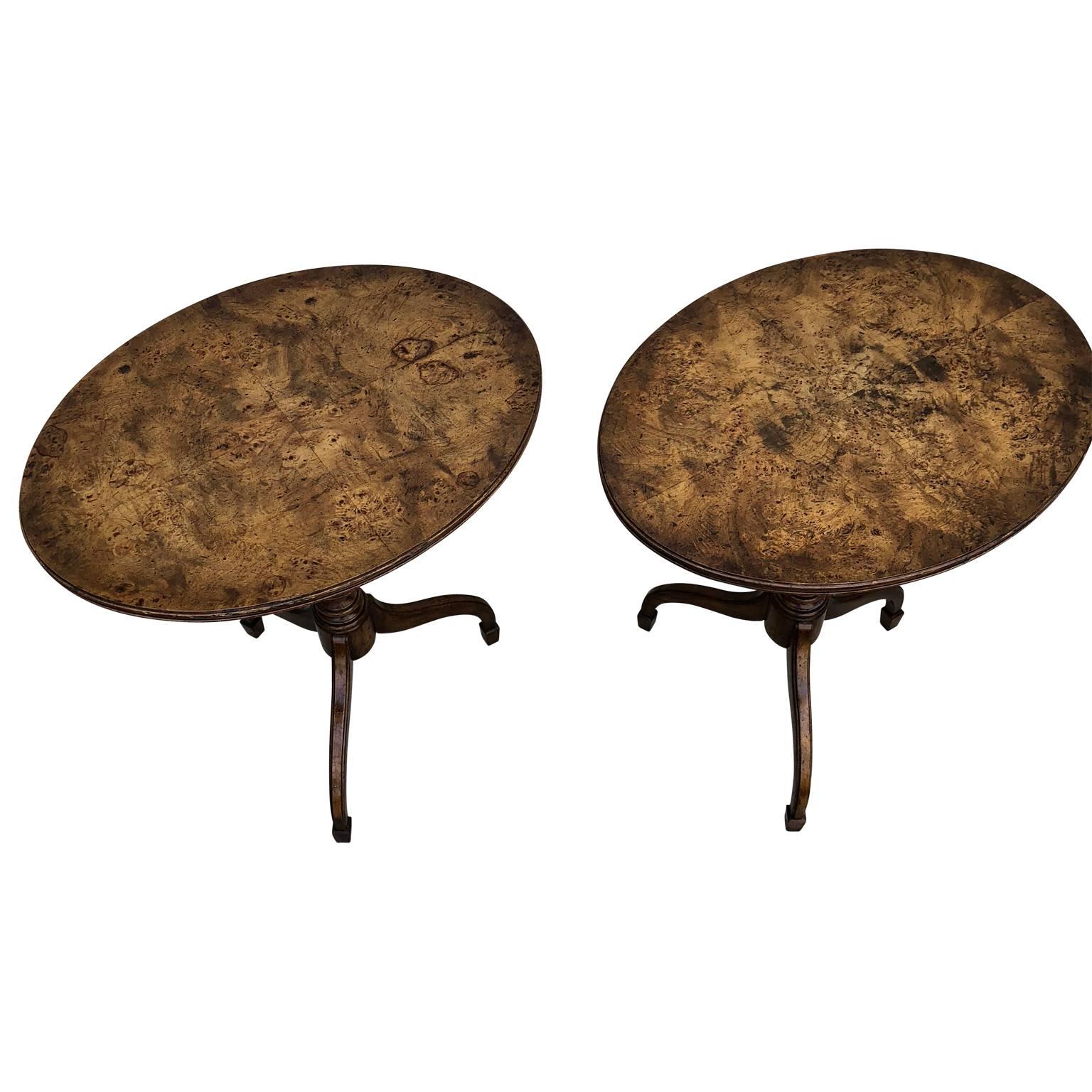 Pair of Mid-Century Modern Burl Wood Lamp or Side Tables by Weiman 1