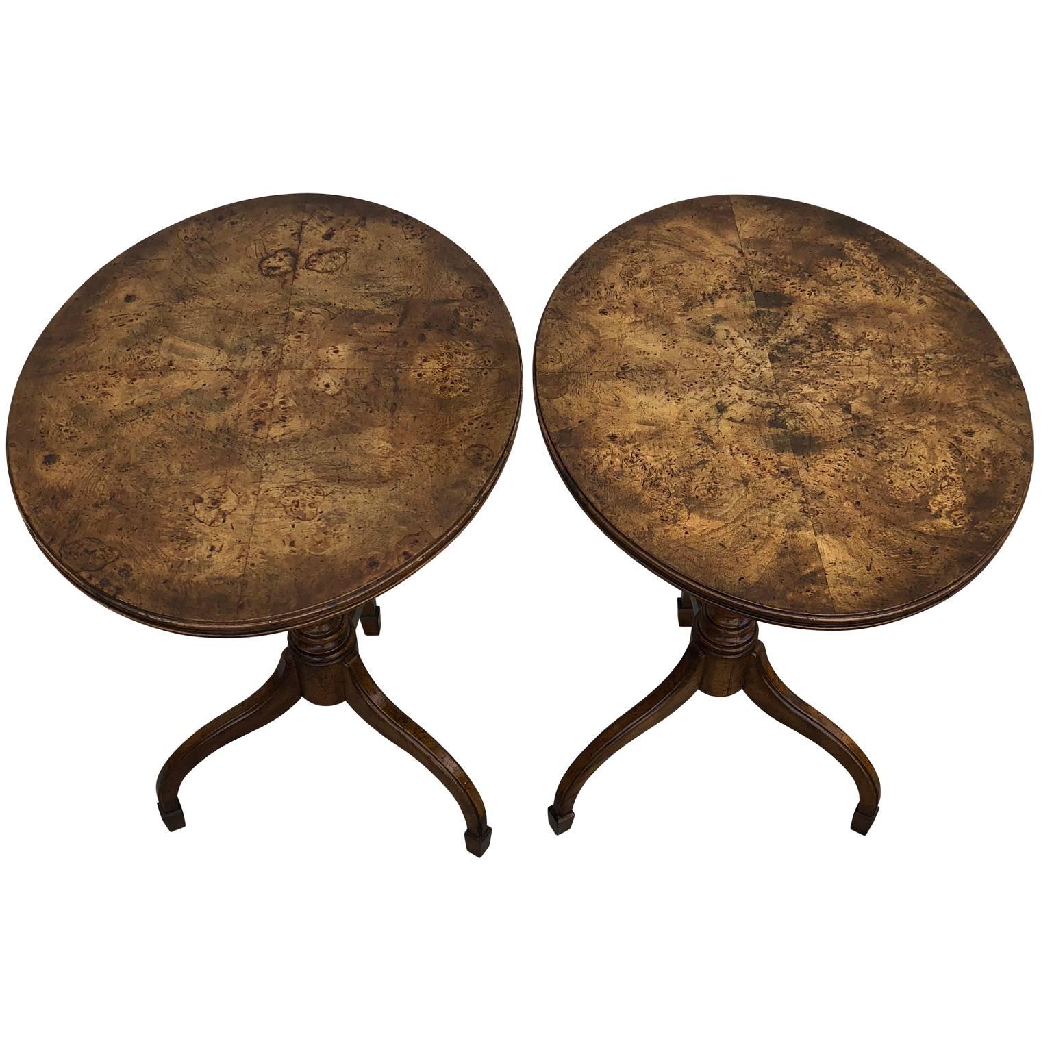Pair of Mid-Century Modern Burl Wood Lamp or Side Tables by Weiman 2