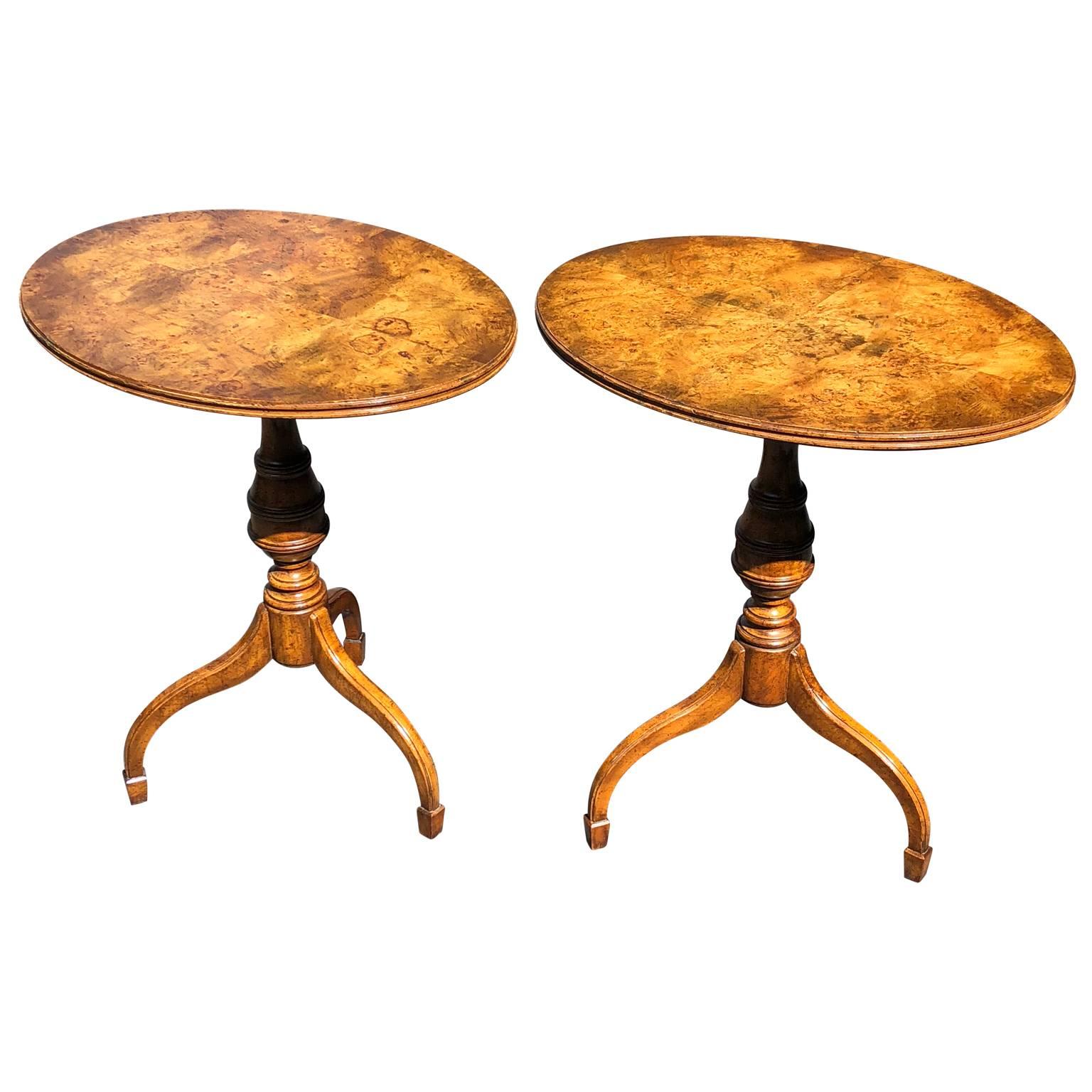 Pair of Mid-Century Modern Burl Wood Lamp or Side Tables by Weiman