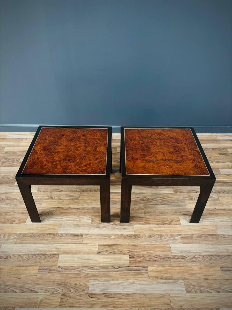 Mid-20th Century Pair of Mid-Century Modern Burl Wood Side Tables For Sale