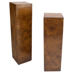 Pair of Mid-Century Modern Burl Wood Square Pedestals Baughman Evans Decor