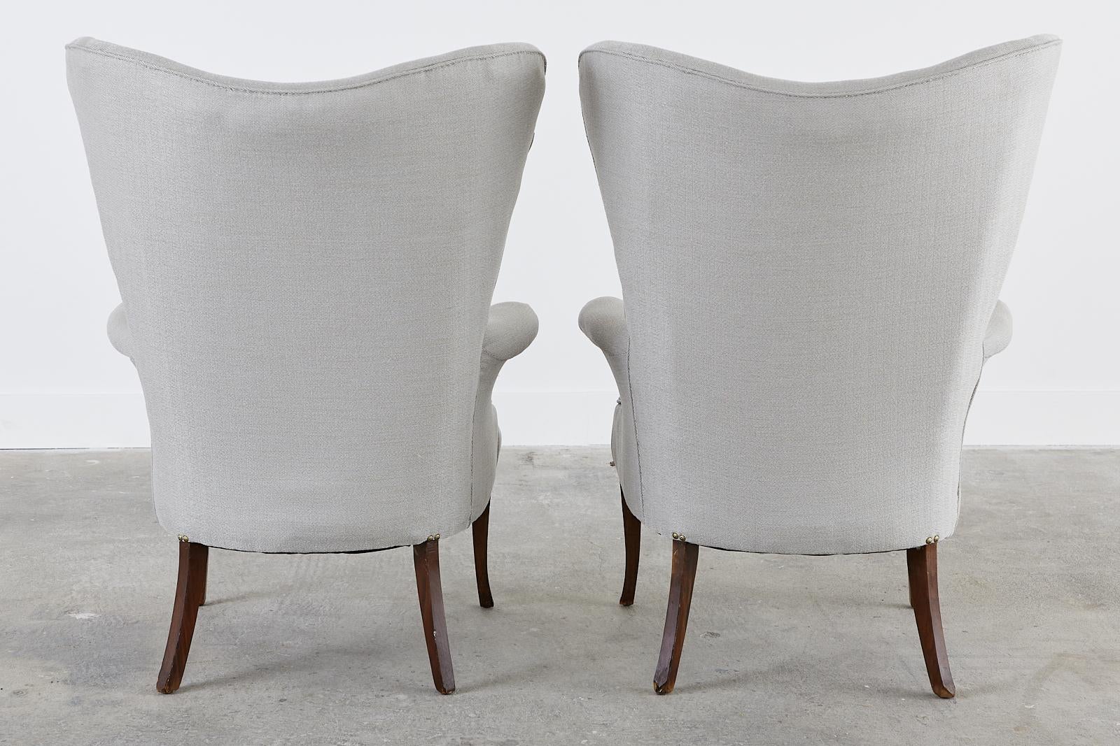 Brass Pair of Mid-century Modern Butterfly Wingback Armchairs