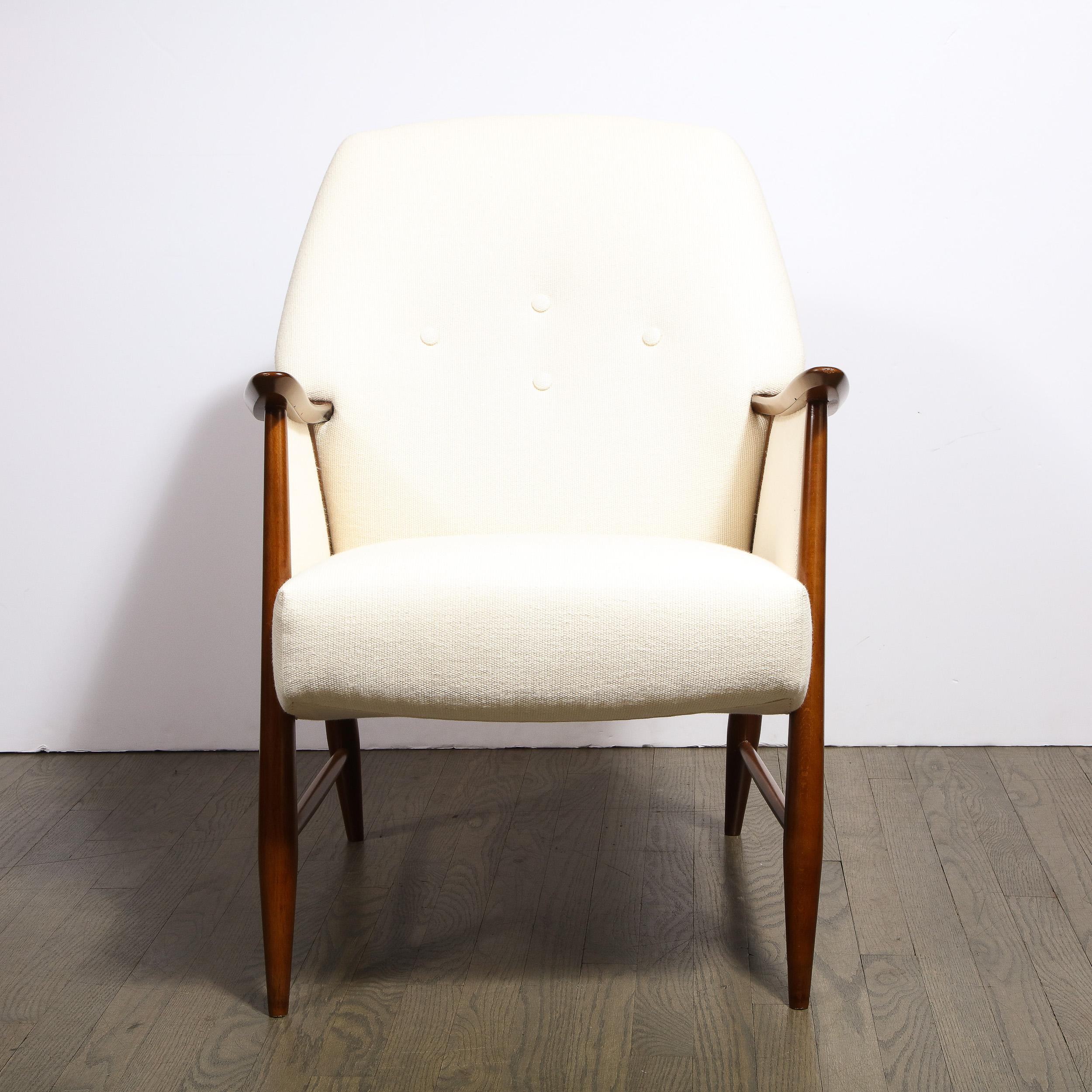 Pair of Mid-Century Modern Button Back Saddle-Armed Chairs in Handrubbed Walnut 7