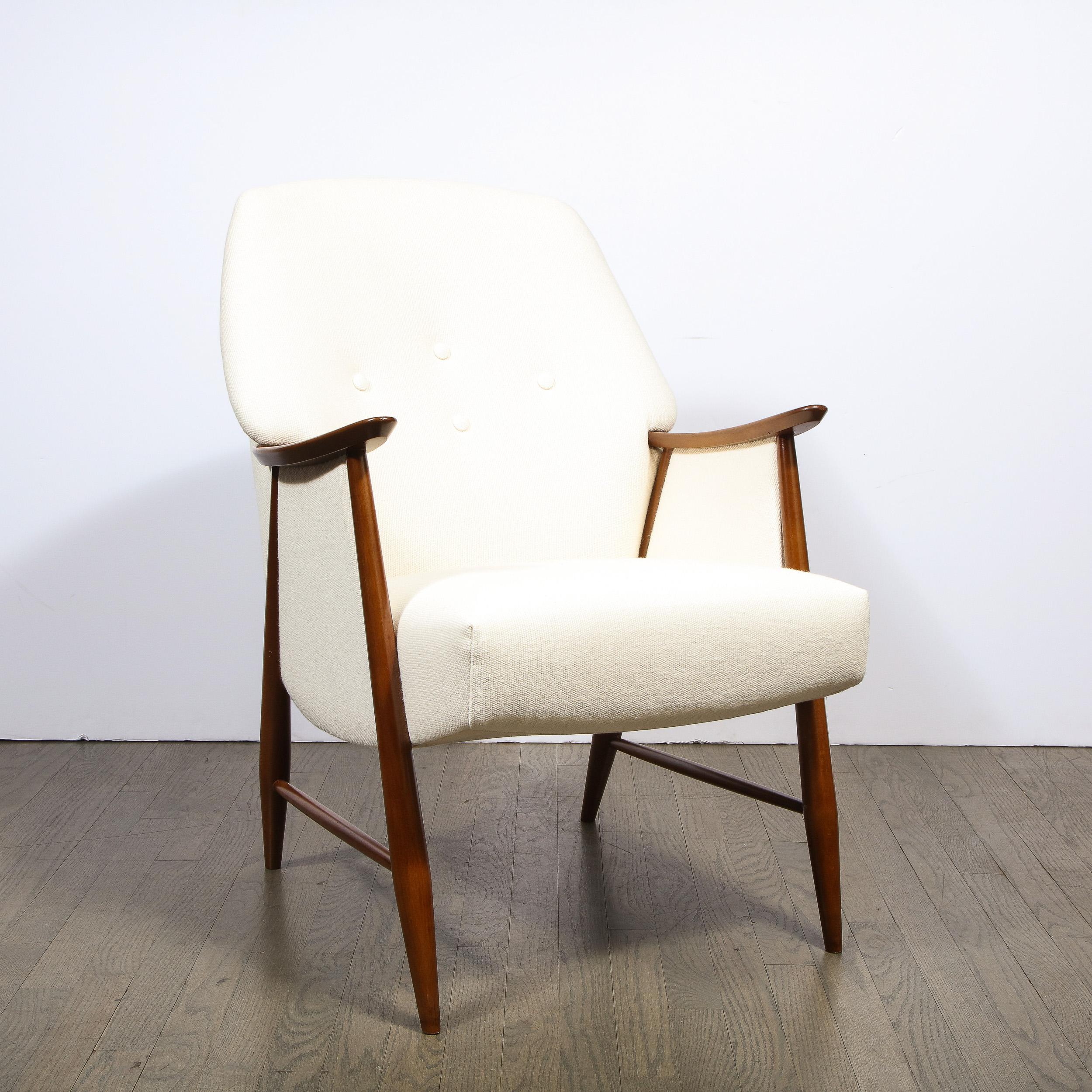 Swedish Pair of Mid-Century Modern Button Back Saddle-Armed Chairs in Handrubbed Walnut