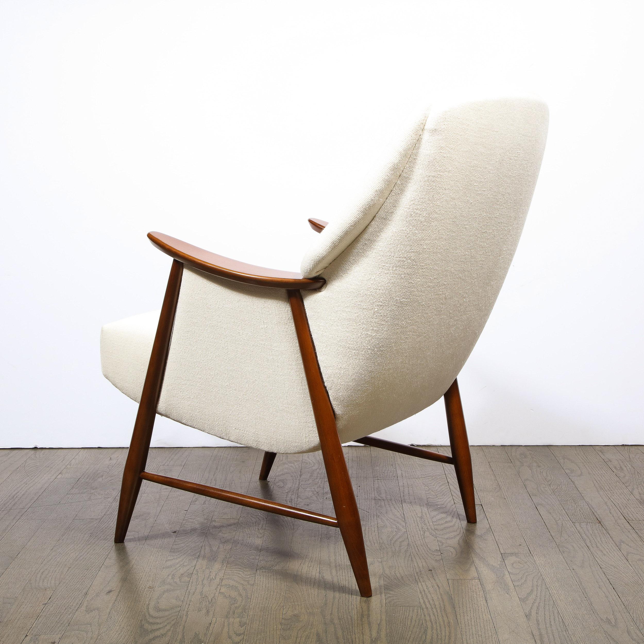 Mid-20th Century Pair of Mid-Century Modern Button Back Saddle-Armed Chairs in Handrubbed Walnut