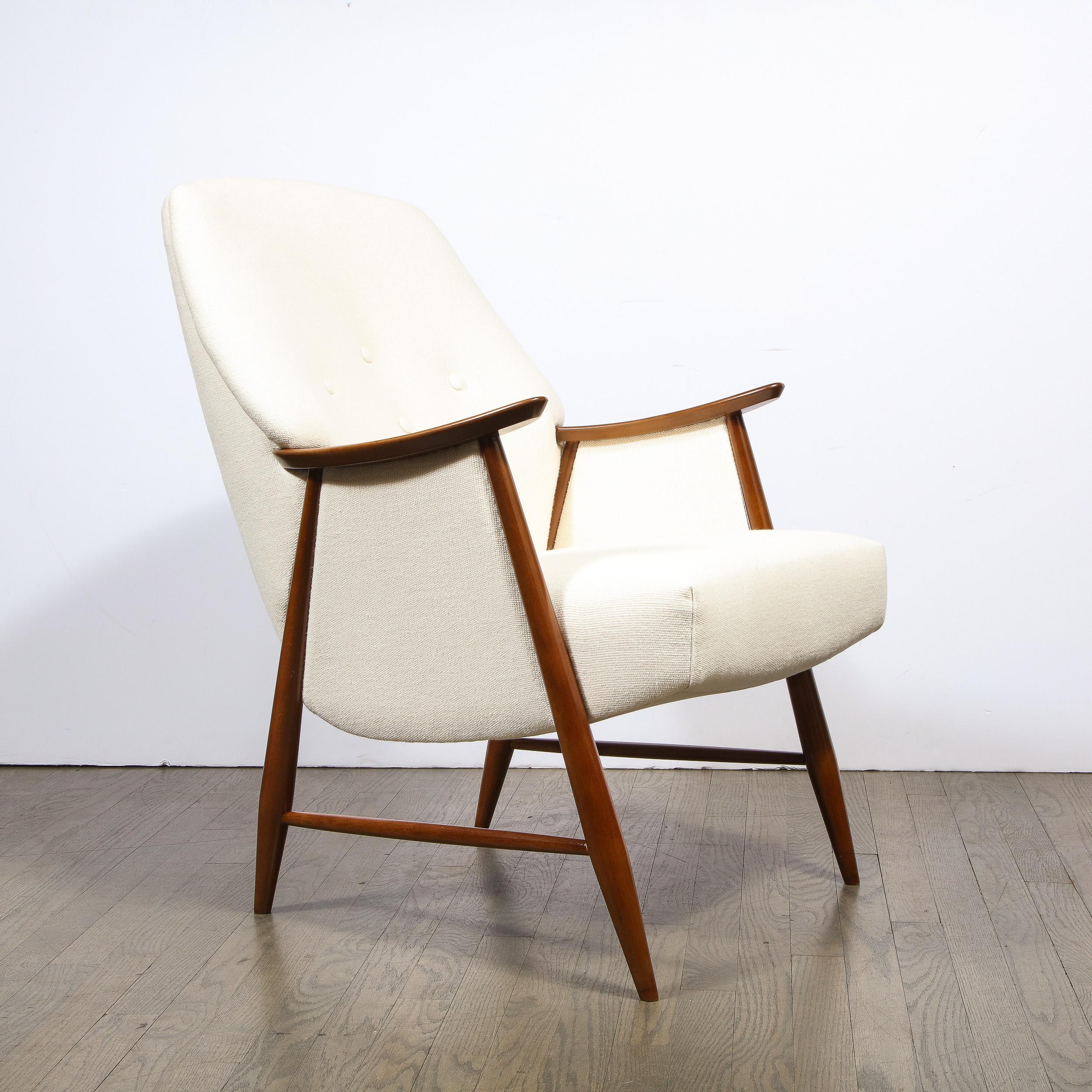 Pair of Mid-Century Modern Button Back Saddle-Armed Chairs in Handrubbed Walnut 1