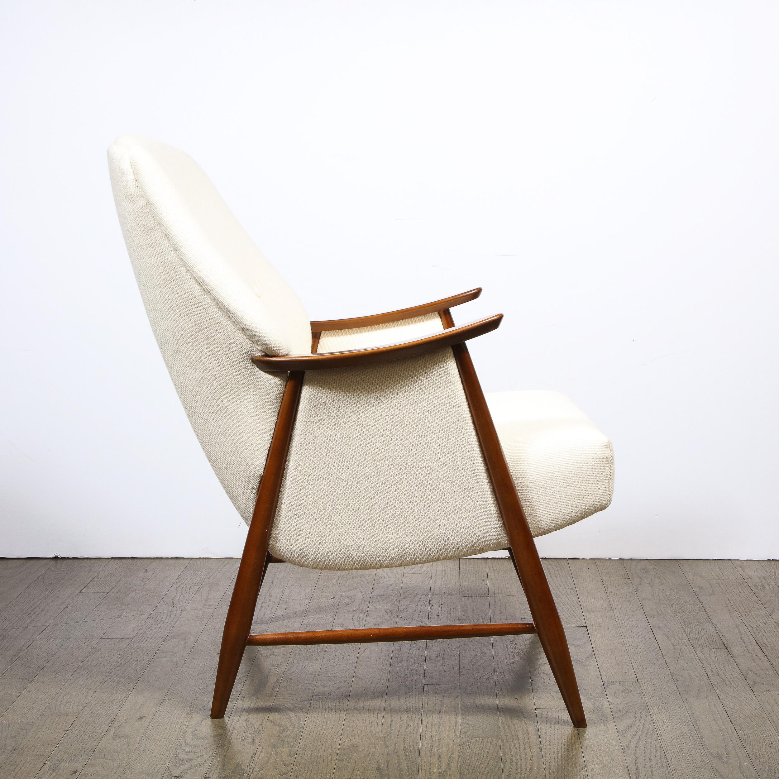 Pair of Mid-Century Modern Button Back Saddle-Armed Chairs in Handrubbed Walnut 2