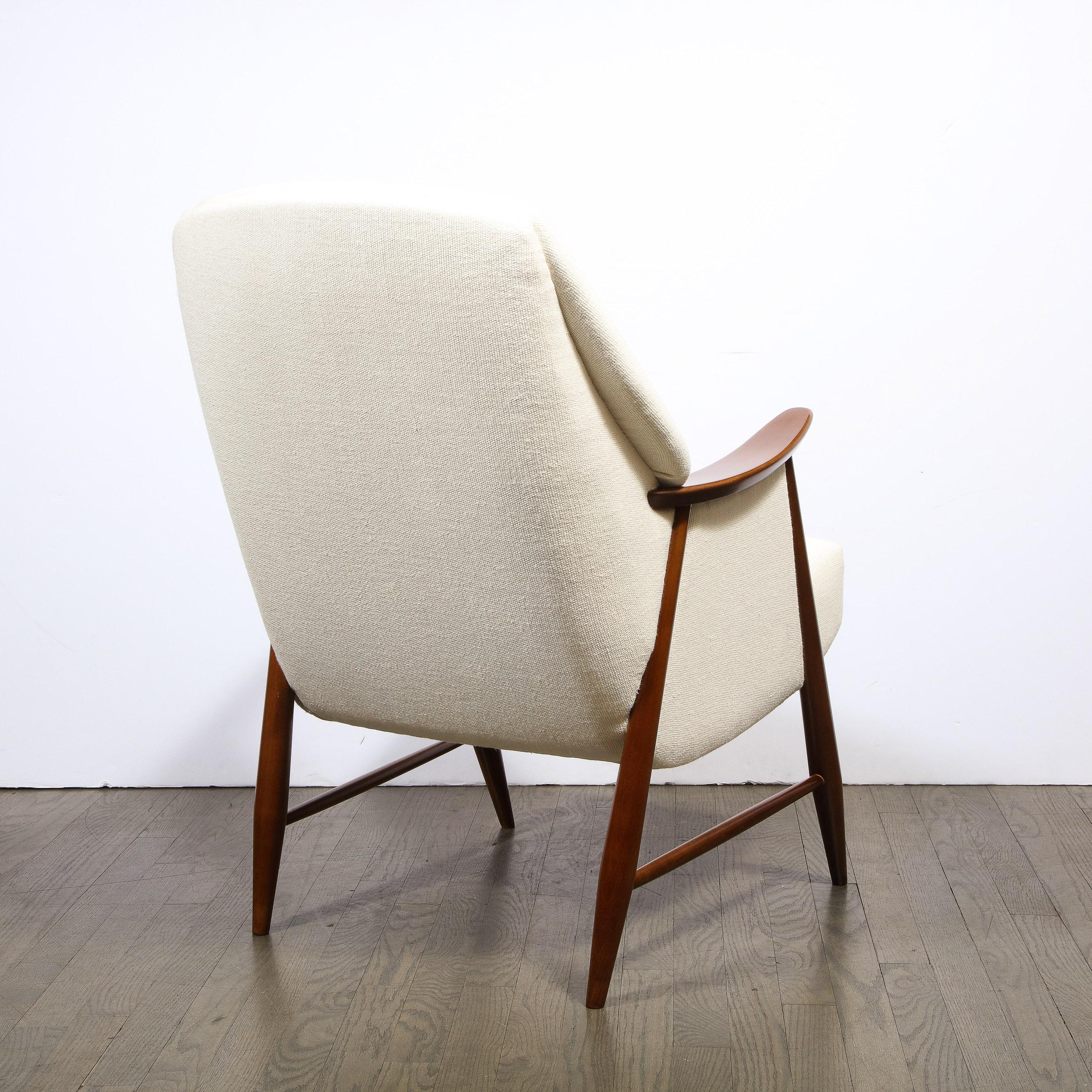 Pair of Mid-Century Modern Button Back Saddle-Armed Chairs in Handrubbed Walnut 3