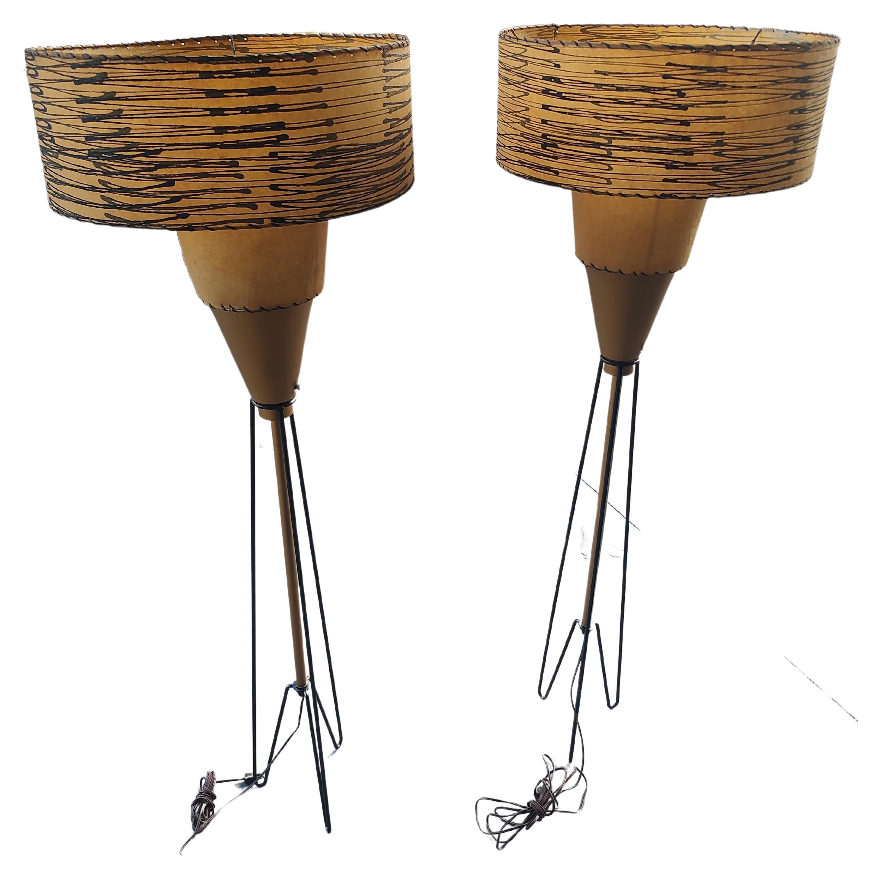 Steel Pair of Mid Century Modern C1950s Floor Lamps Atomic Towers by Majestic Lamp Co. For Sale