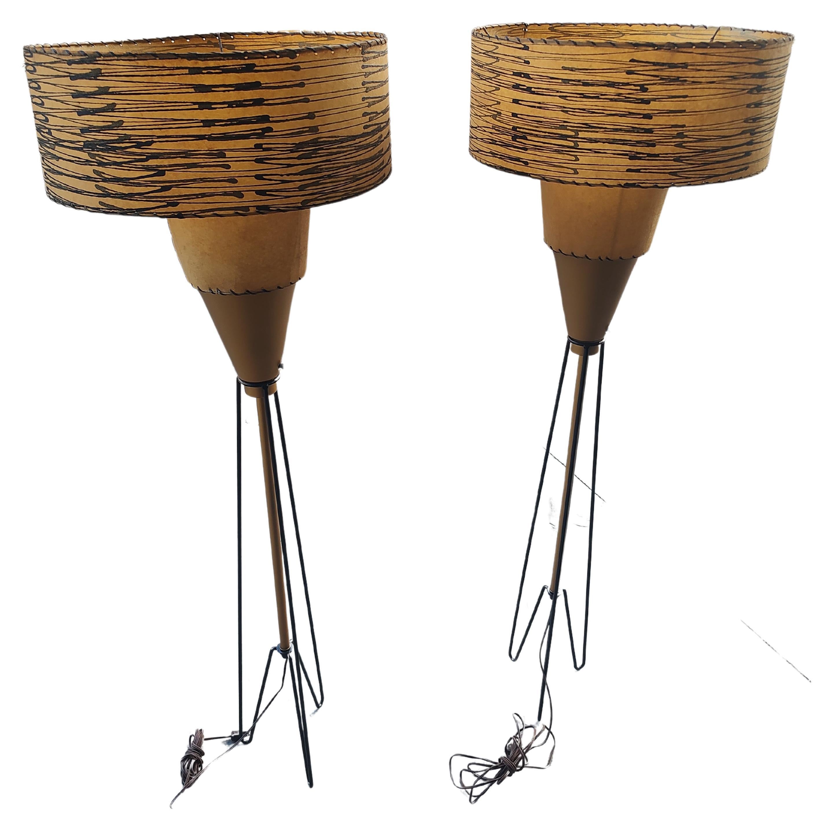 Steel Pair of Mid Century Modern C1950s Floor Lamps Atomic Towers by Majestic Lamp Co.