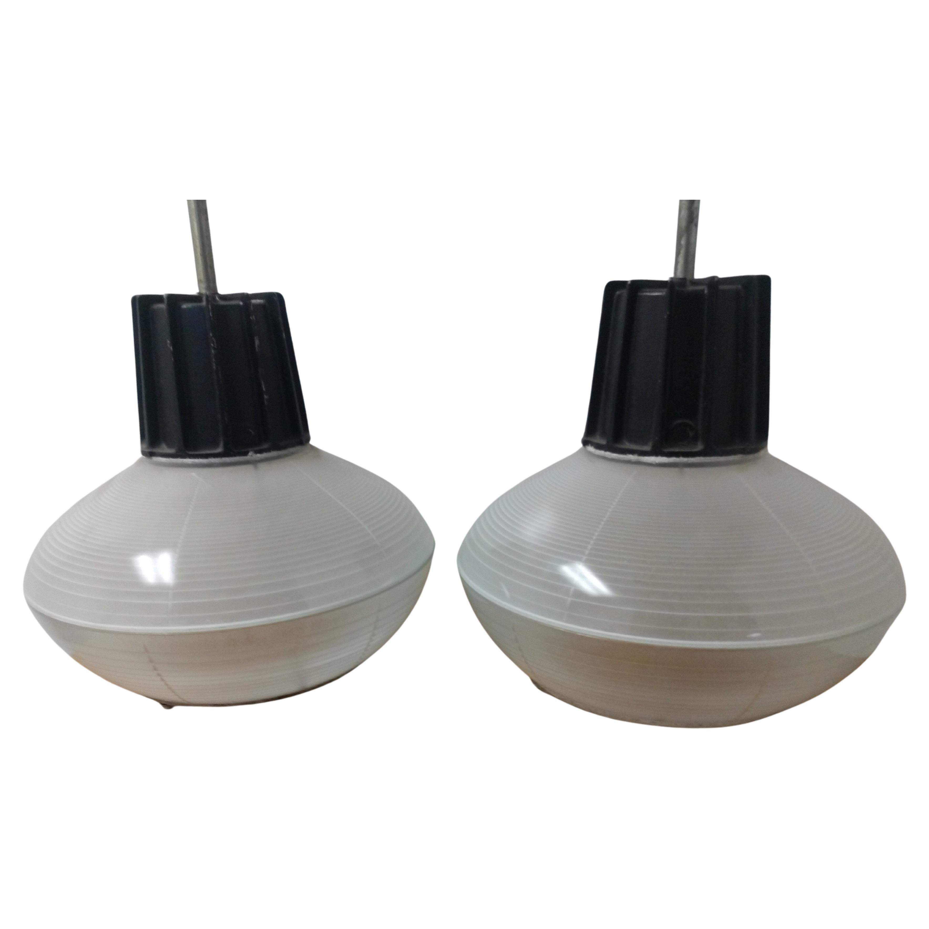Pair of Mid-Century Modern C1955 Holophane Industrial Lamps