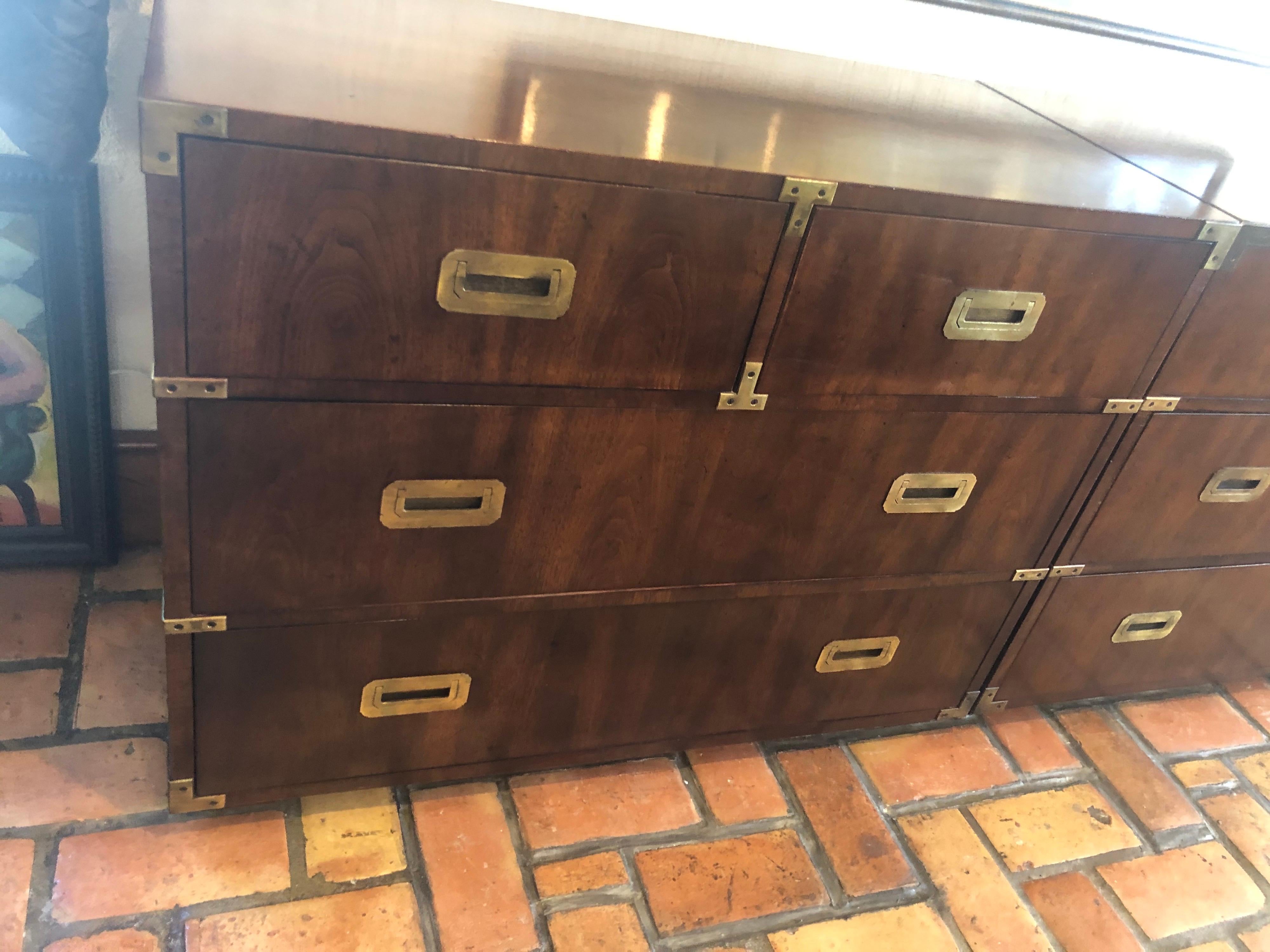 Pair of Mid Century Modern Campaign Dressers by Henredon 4