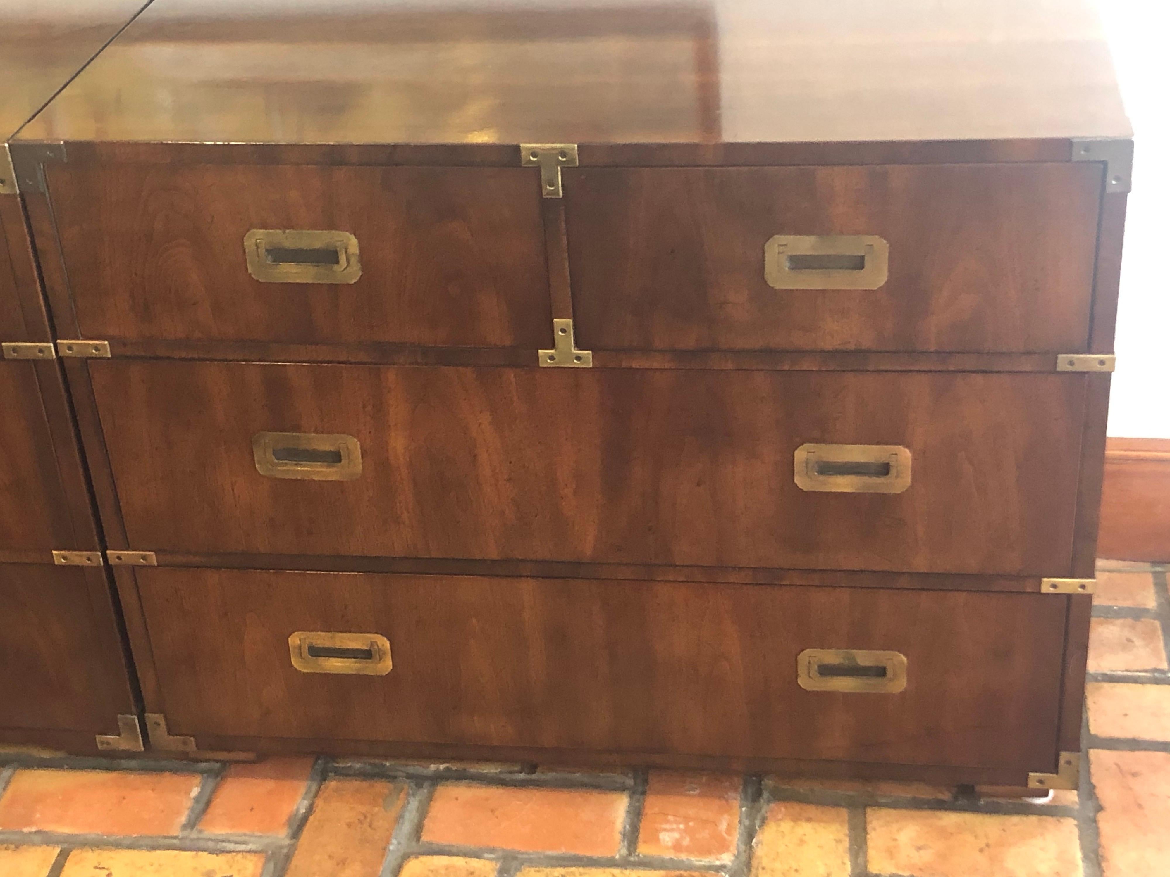 Pair of Mid Century Modern Campaign Dressers by Henredon 7