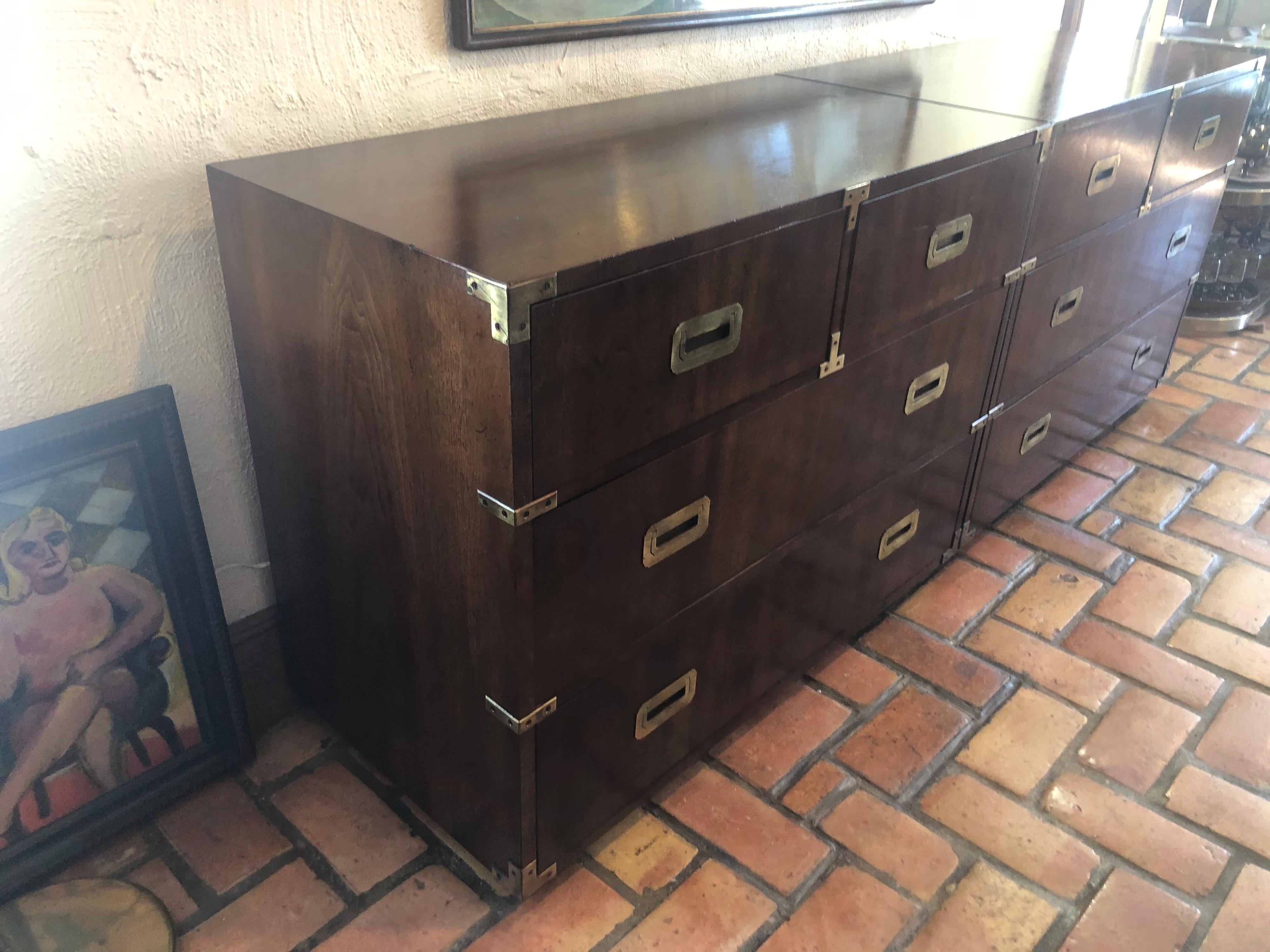 Pair of Mid Century Modern Campaign Dressers by Henredon 10