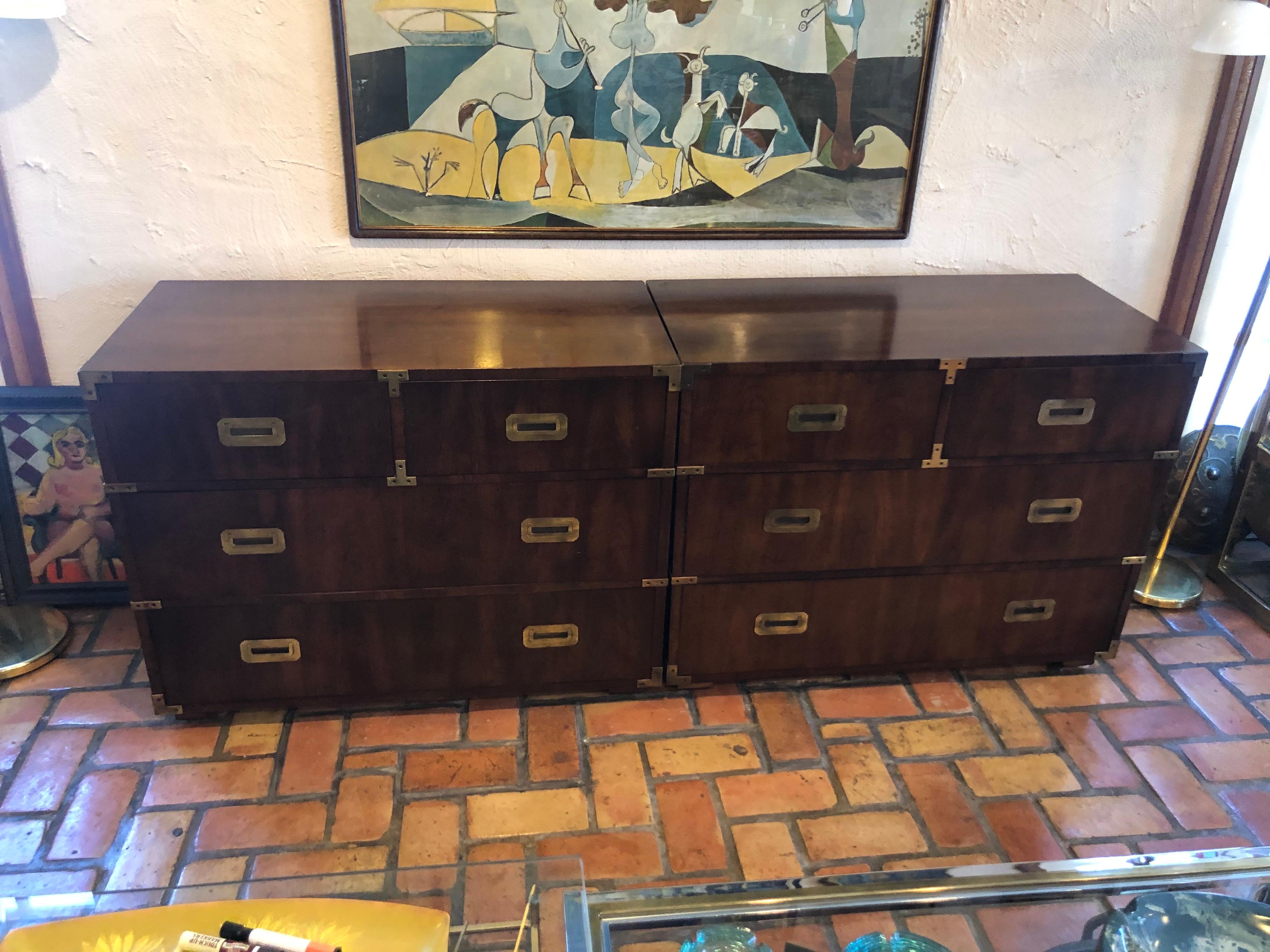 Pair of Mid Century Modern Campaign Dressers by Henredon 13