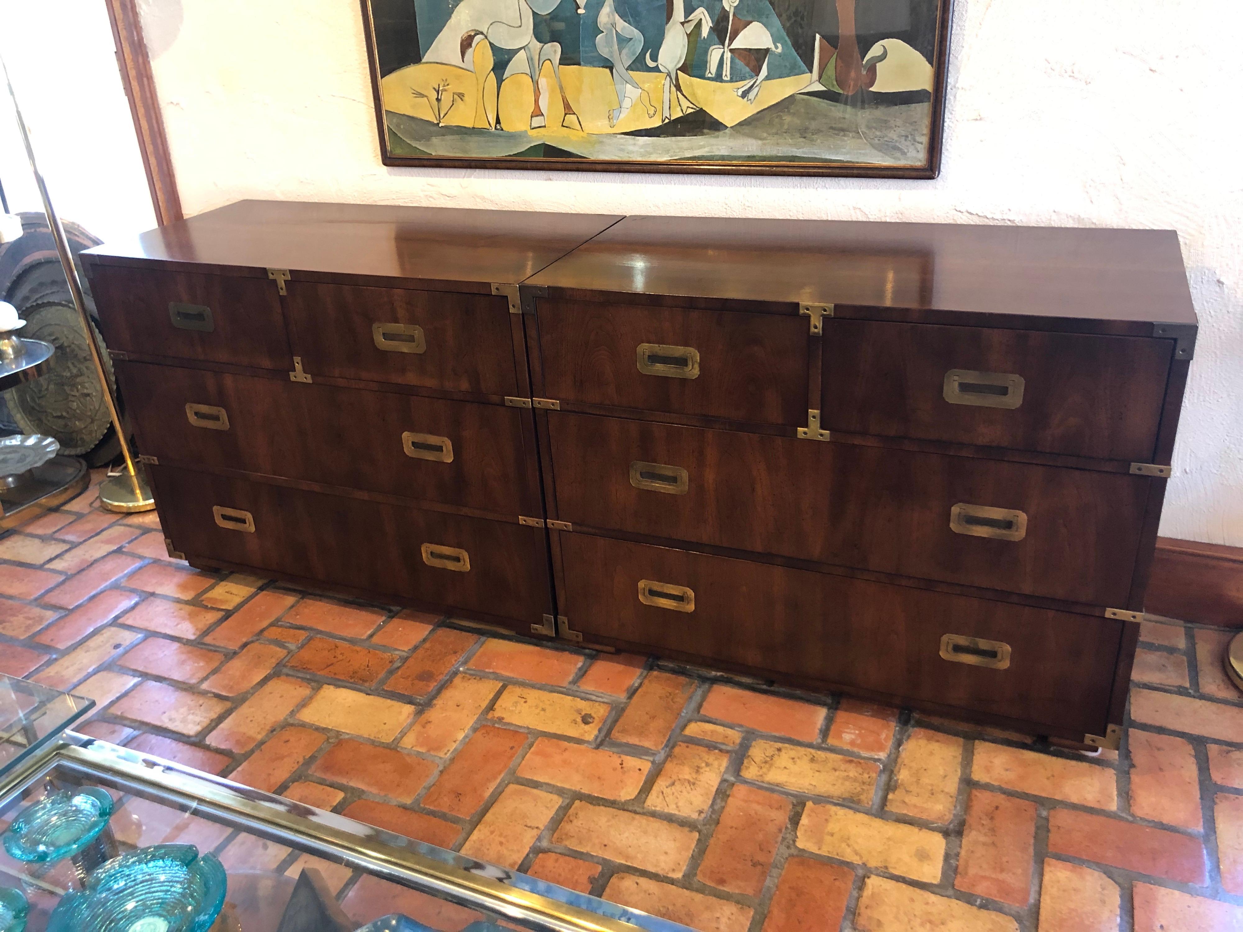 Pair of Mid Century Modern Campaign Dressers by Henredon 14