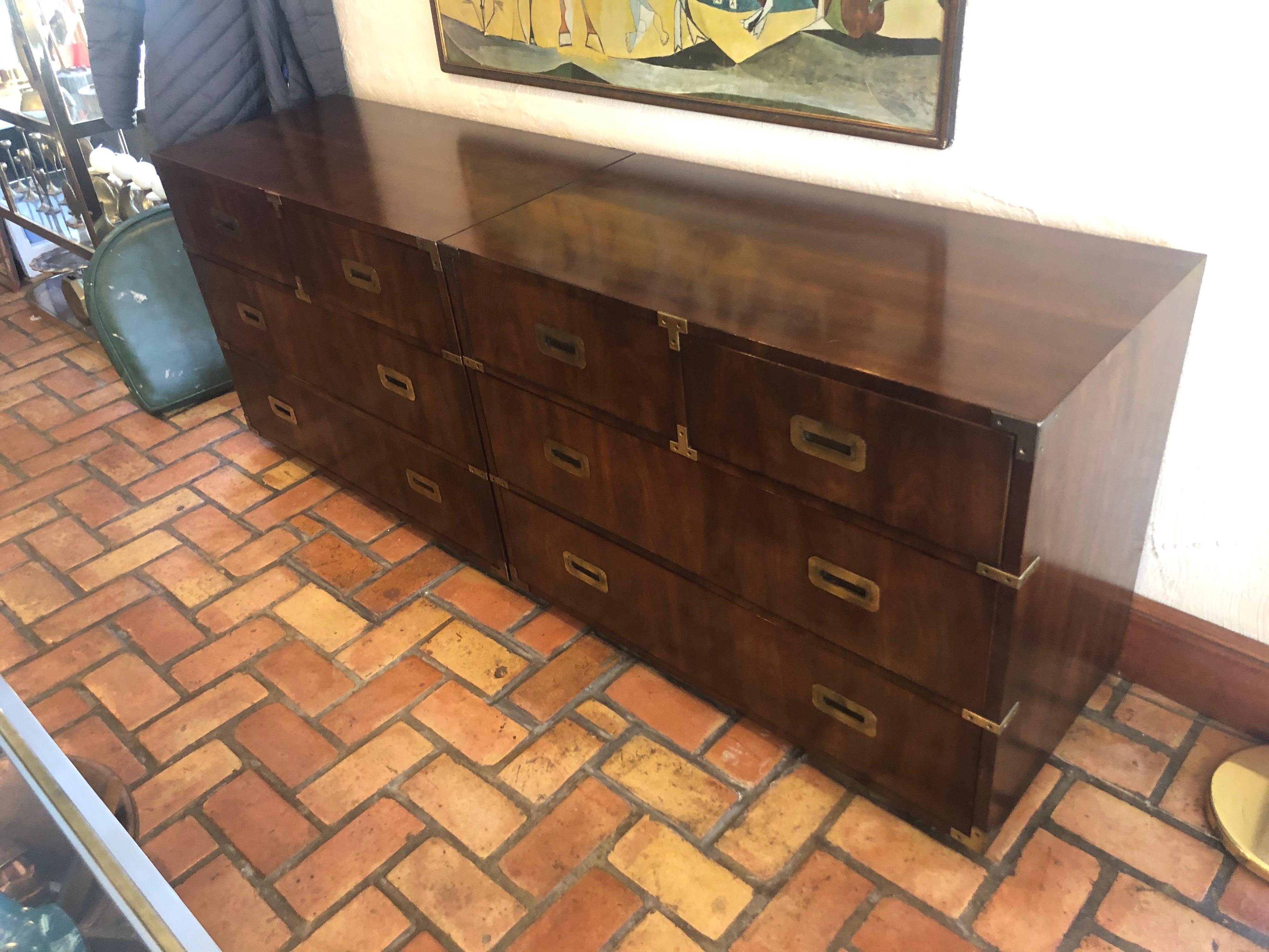 Pair of Mid Century Modern Campaign Dressers by Henredon 1