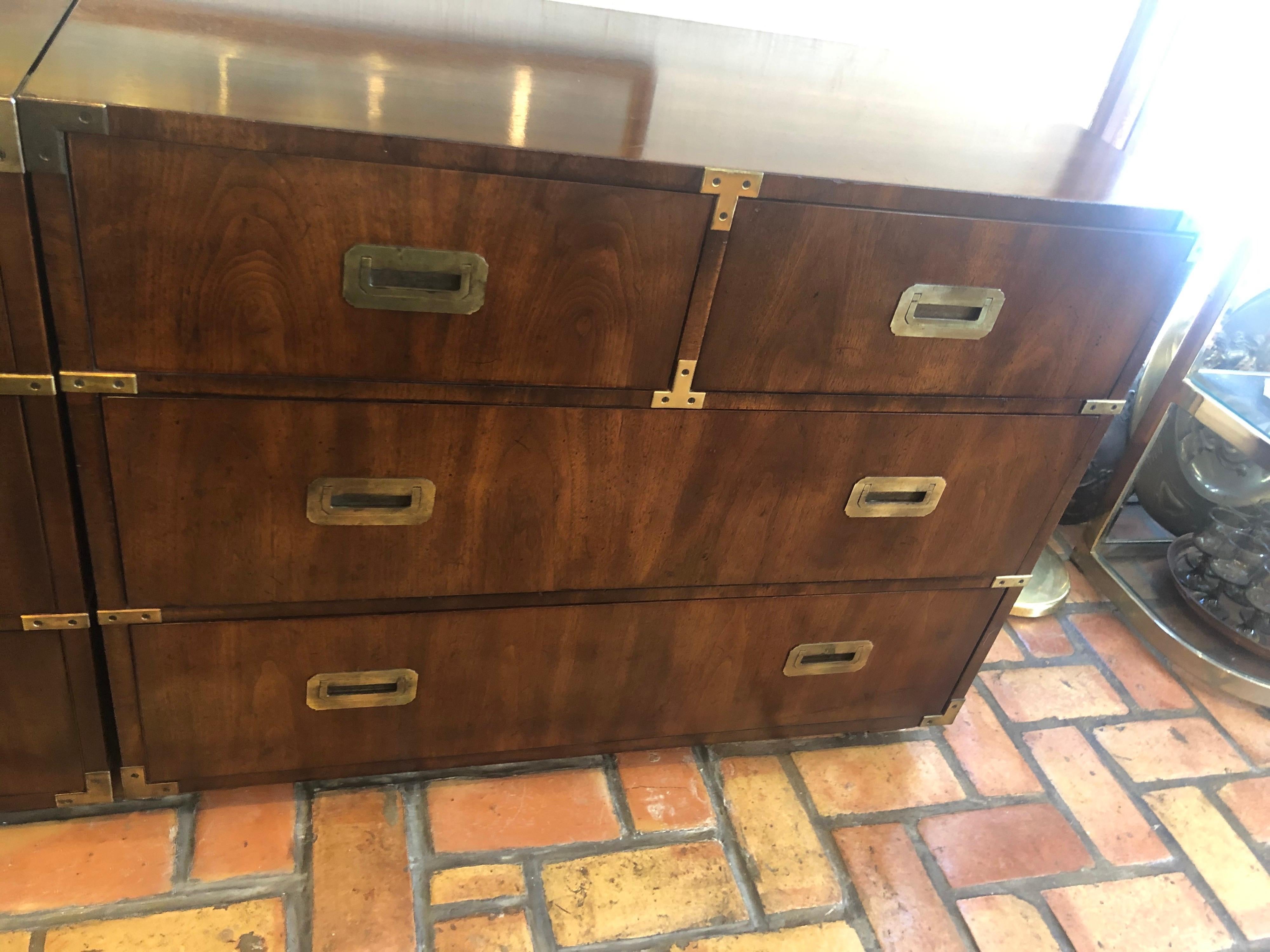 Pair of Mid Century Modern Campaign Dressers by Henredon 3