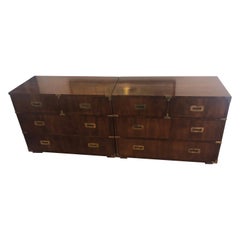 Pair of Mid Century Modern Campaign Dressers by Henredon