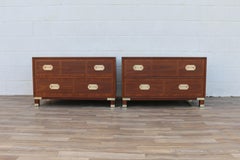 Pair of Mid-Century Modern Campaign Walnut Nightstands by Baker Milling Road